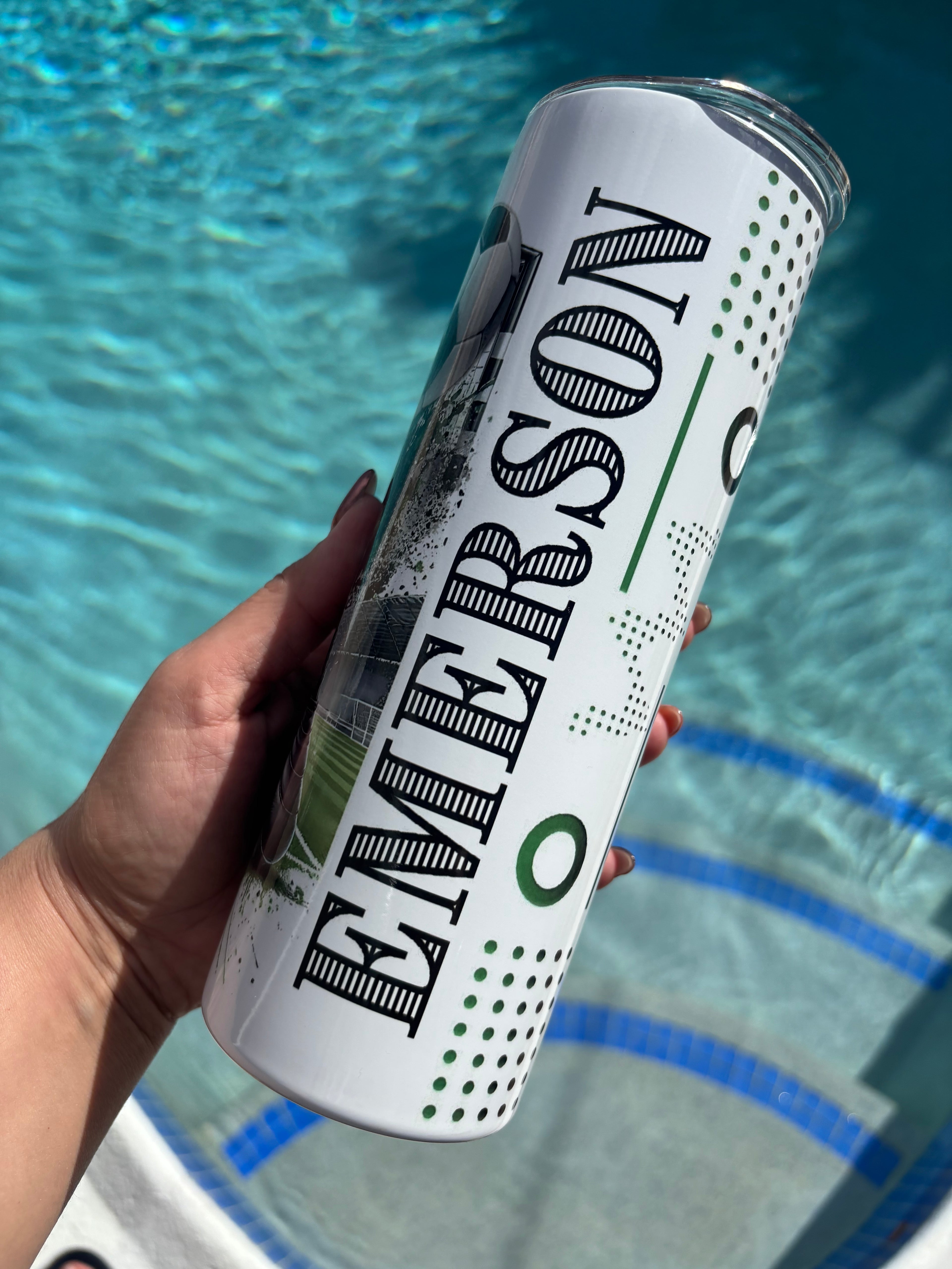 ⚽ Personalized Soccer Tumbler – 20 oz Skinny