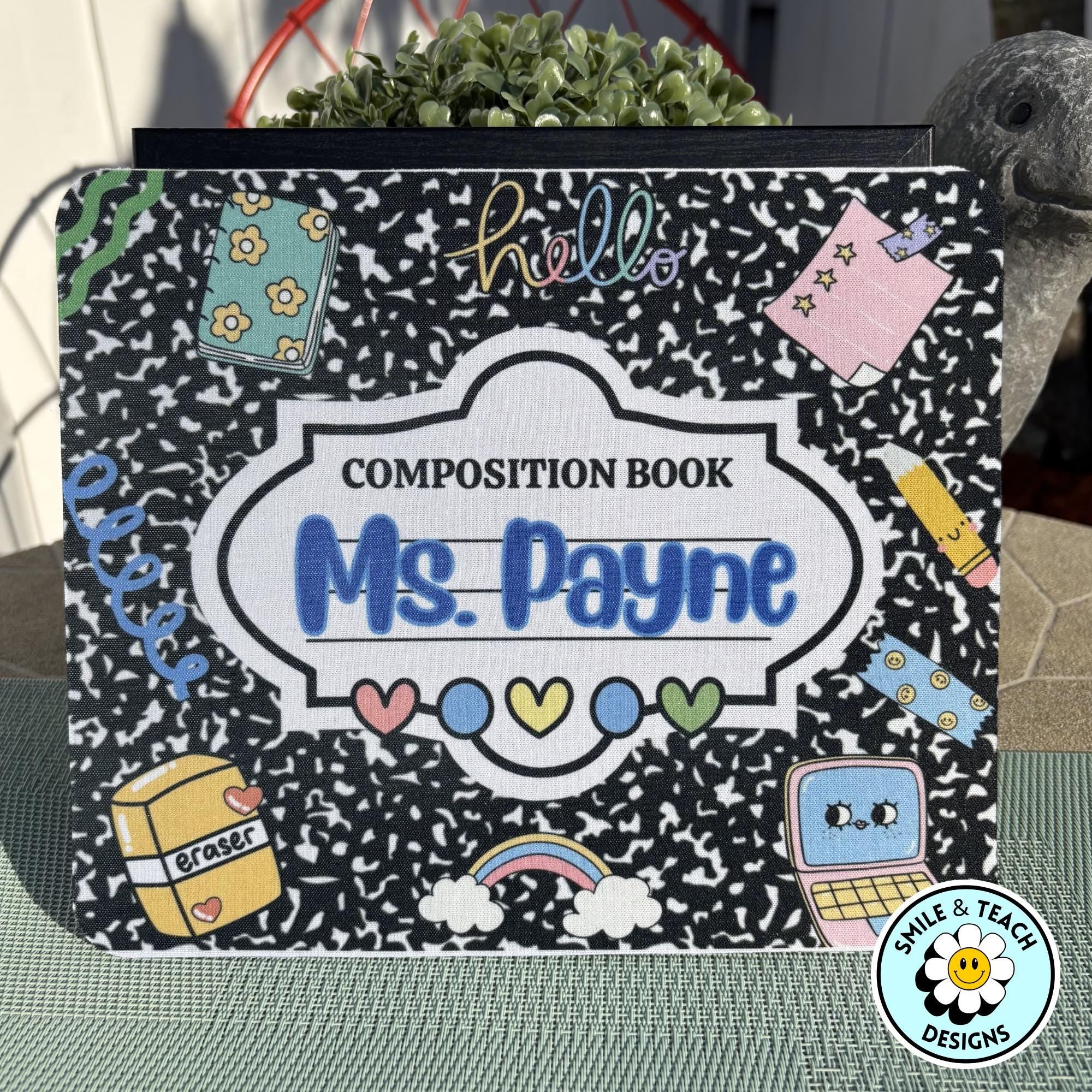 Black Composition Notebook Teacher Mouse Pad – Personalized Name Gift