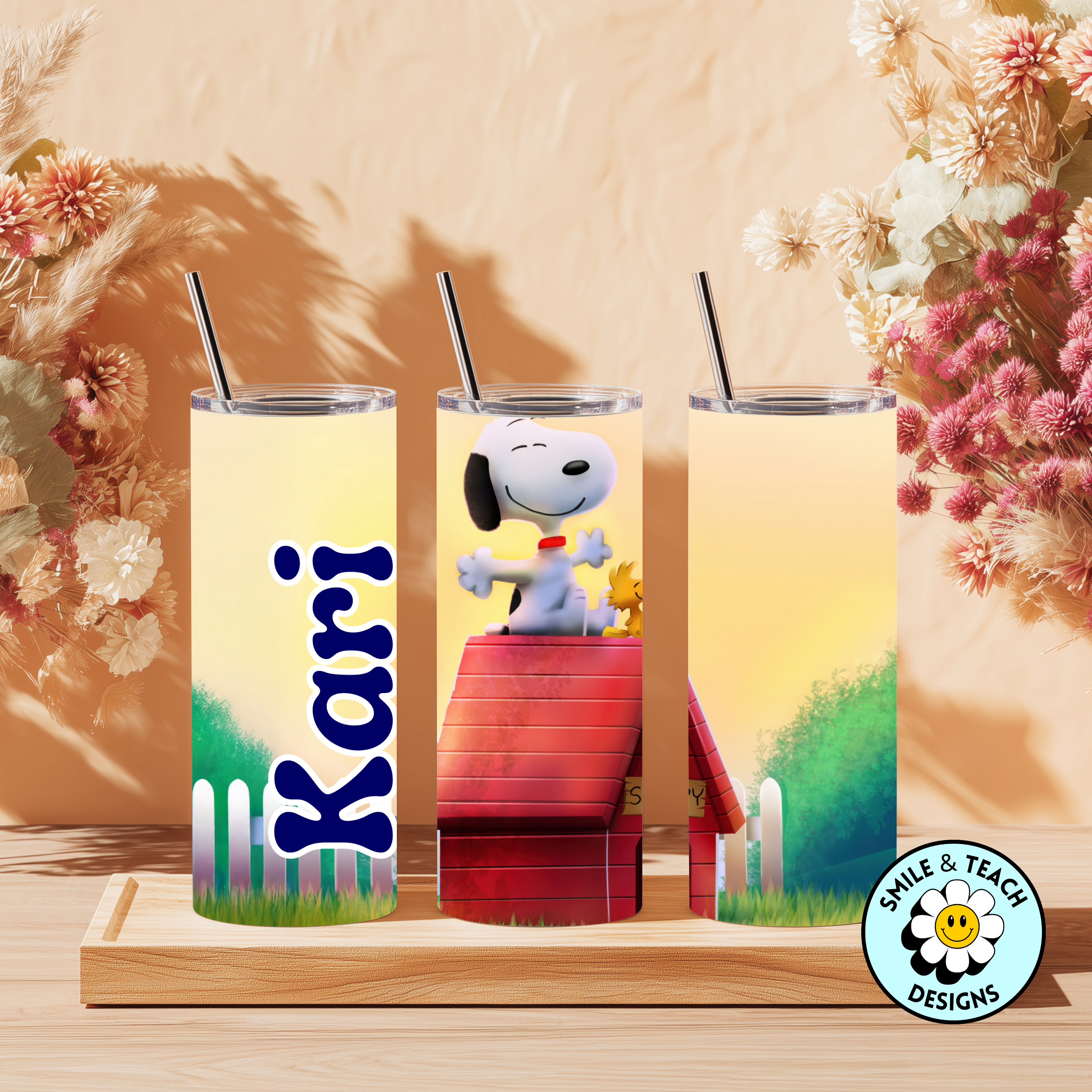 ☀️ Classic Snoopy Cartoon Dog & Bird–Inspired Tumbler – 20 oz Skinny