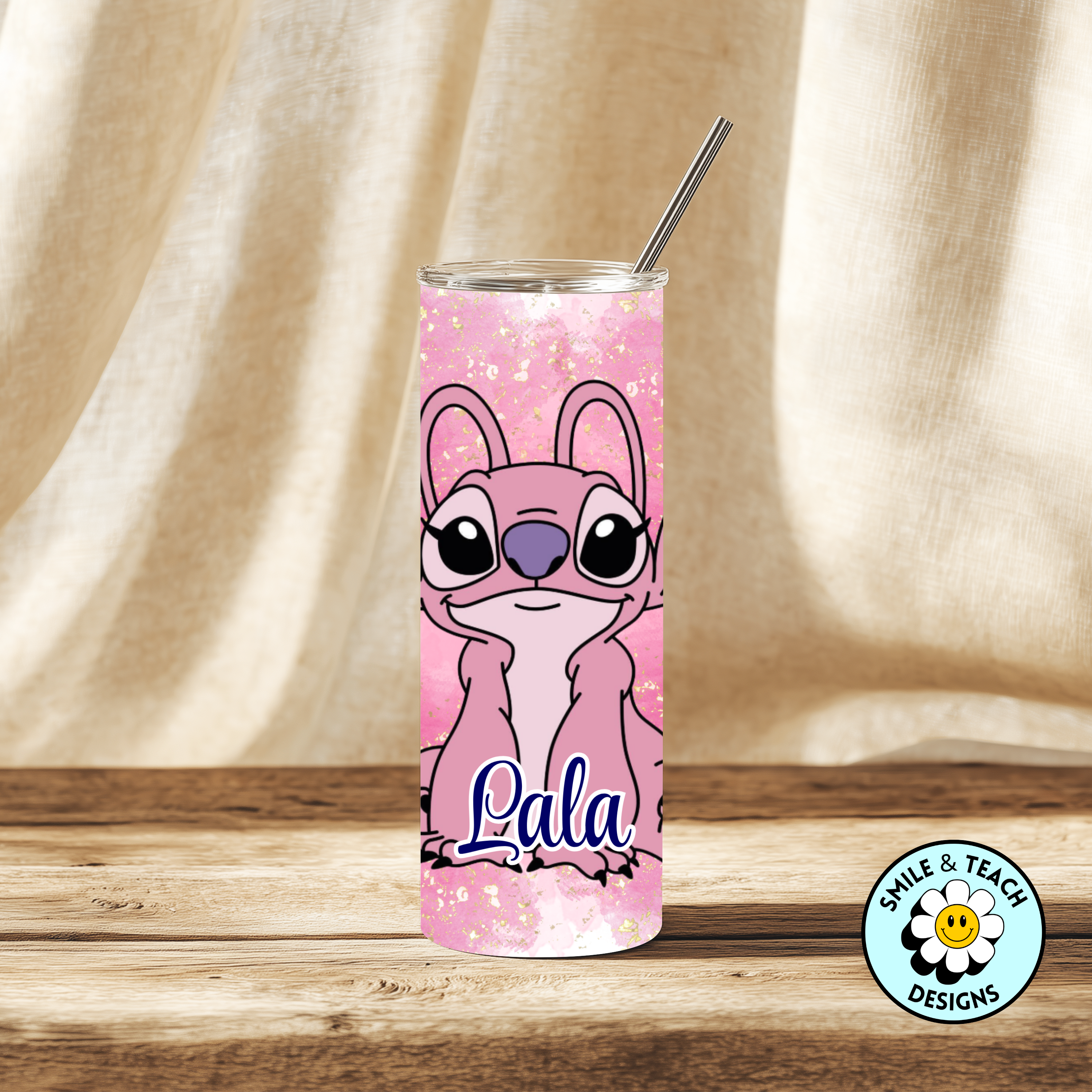 Personalized Pink Alien 20 oz Skinny Insulated Tumbler