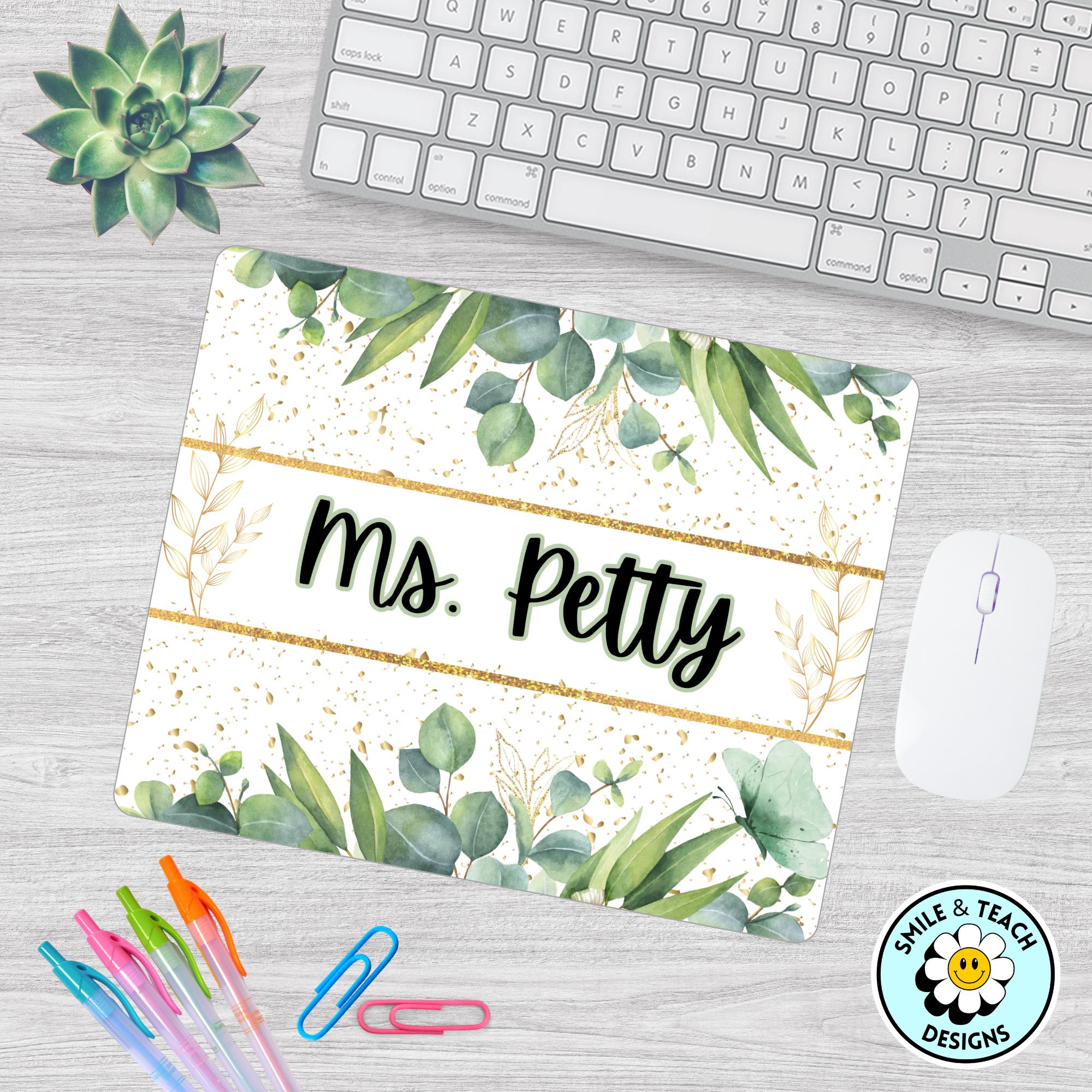 Personalized Greenery Teacher Mouse Pad – Custom Name Gift