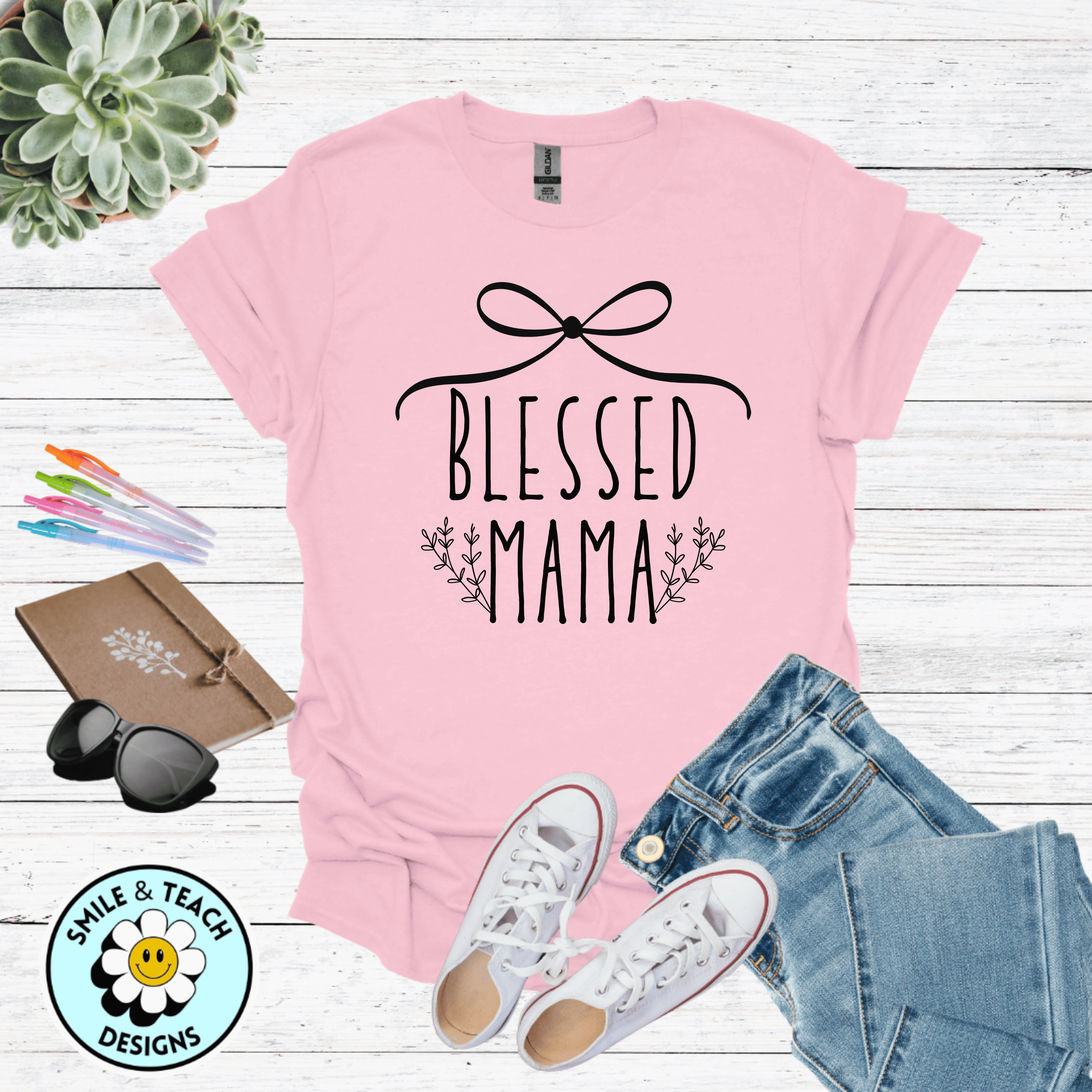 Blessed Mama Graphic Tee | Faith-Inspired Mom Shirt | Cute Bow Mama T-Shirt | Christian Motherhood Gift