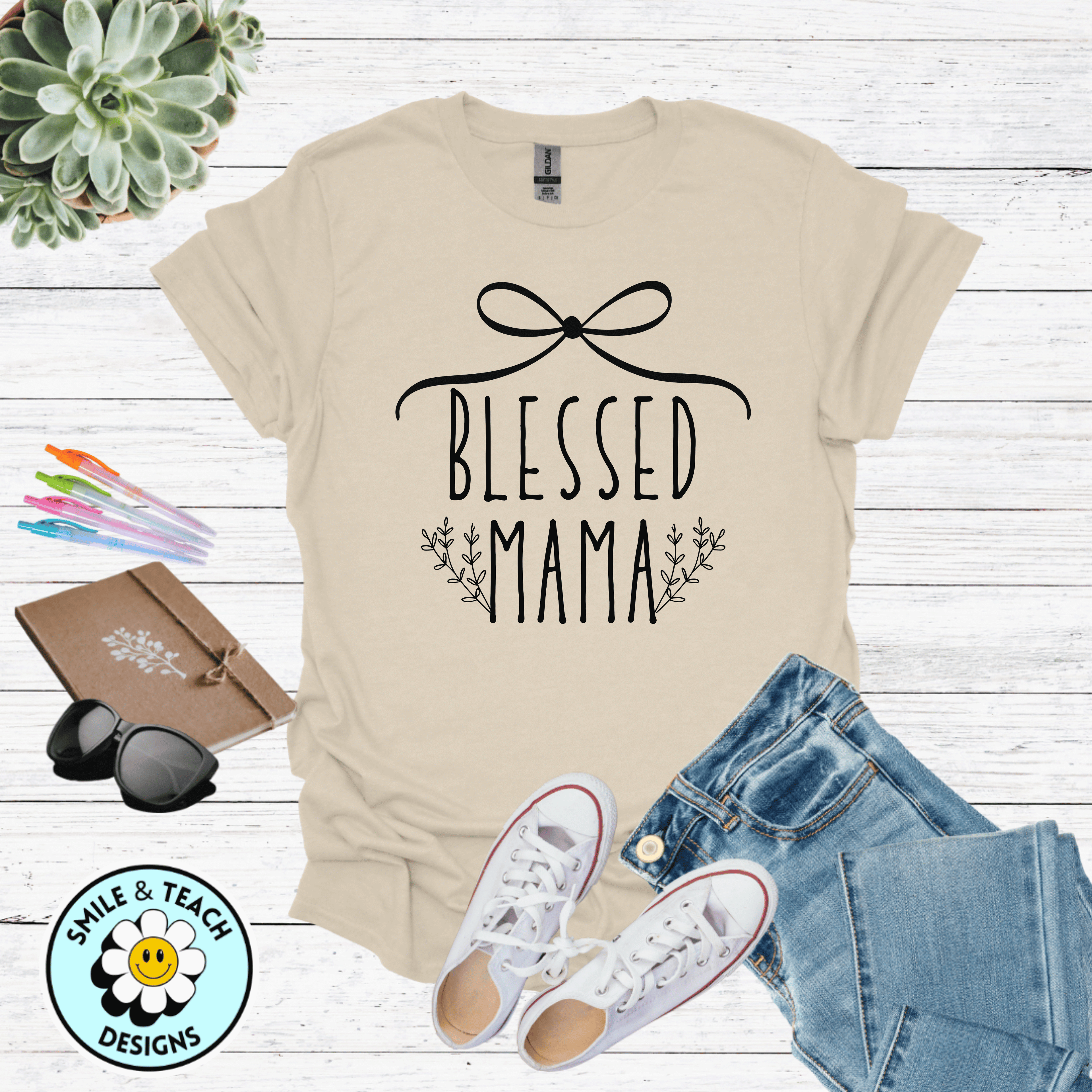 Blessed Mama Graphic Tee | Faith-Inspired Mom Shirt | Cute Bow Mama T-Shirt | Christian Motherhood Gift