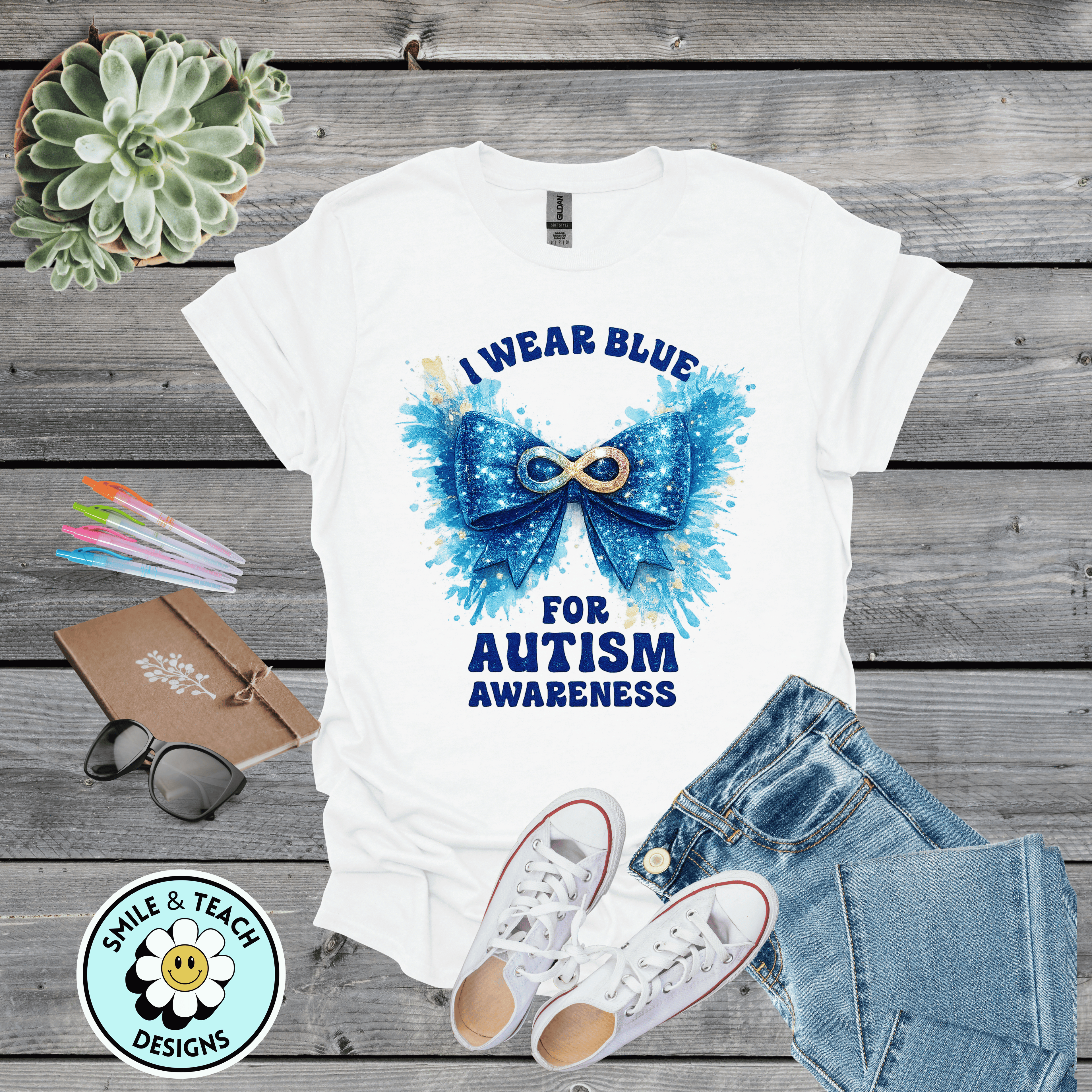 I Wear Blue for Autism Awareness Shirt – Blue Bow Infinity Tee