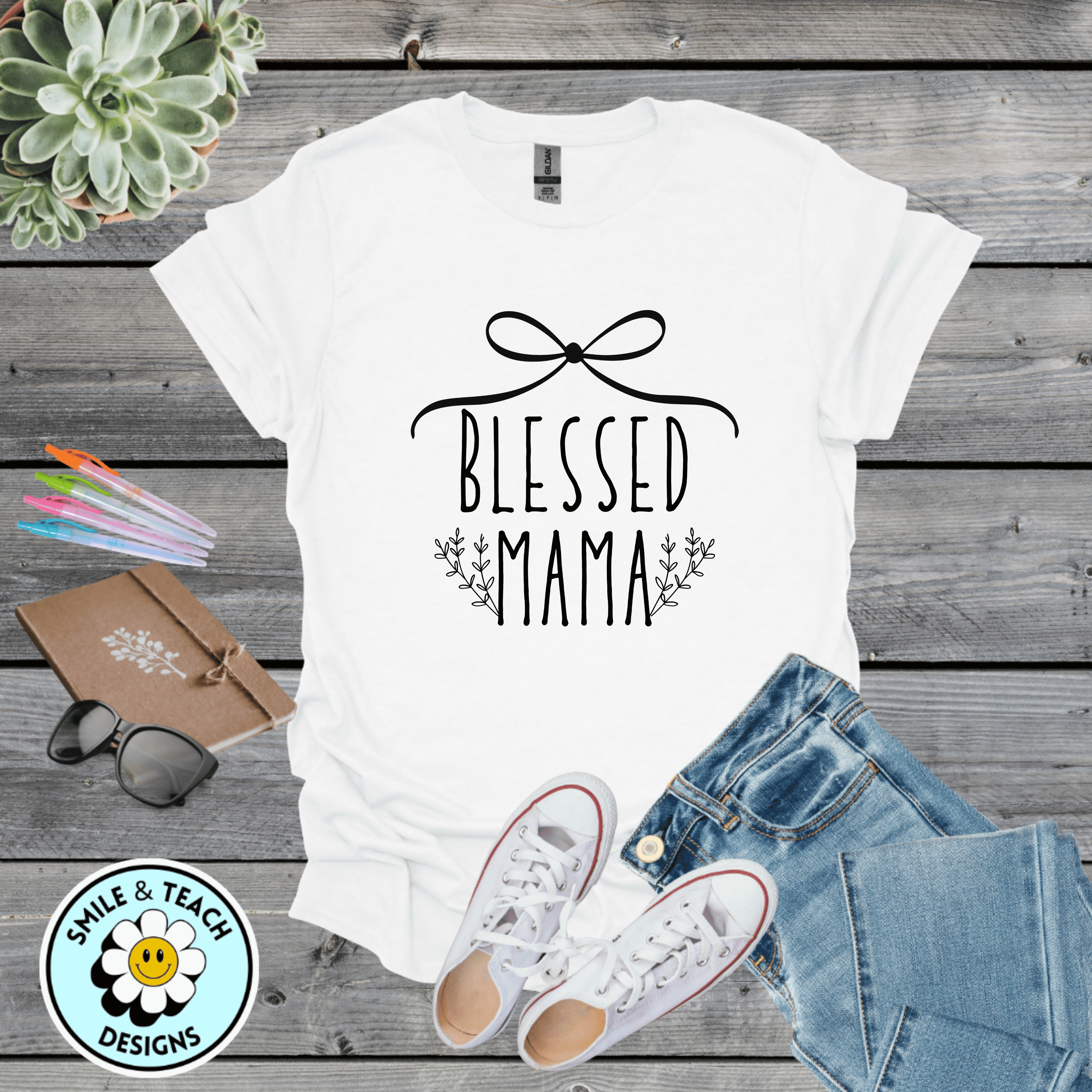 Blessed Mama Graphic Tee | Faith-Inspired Mom Shirt | Cute Bow Mama T-Shirt | Christian Motherhood Gift