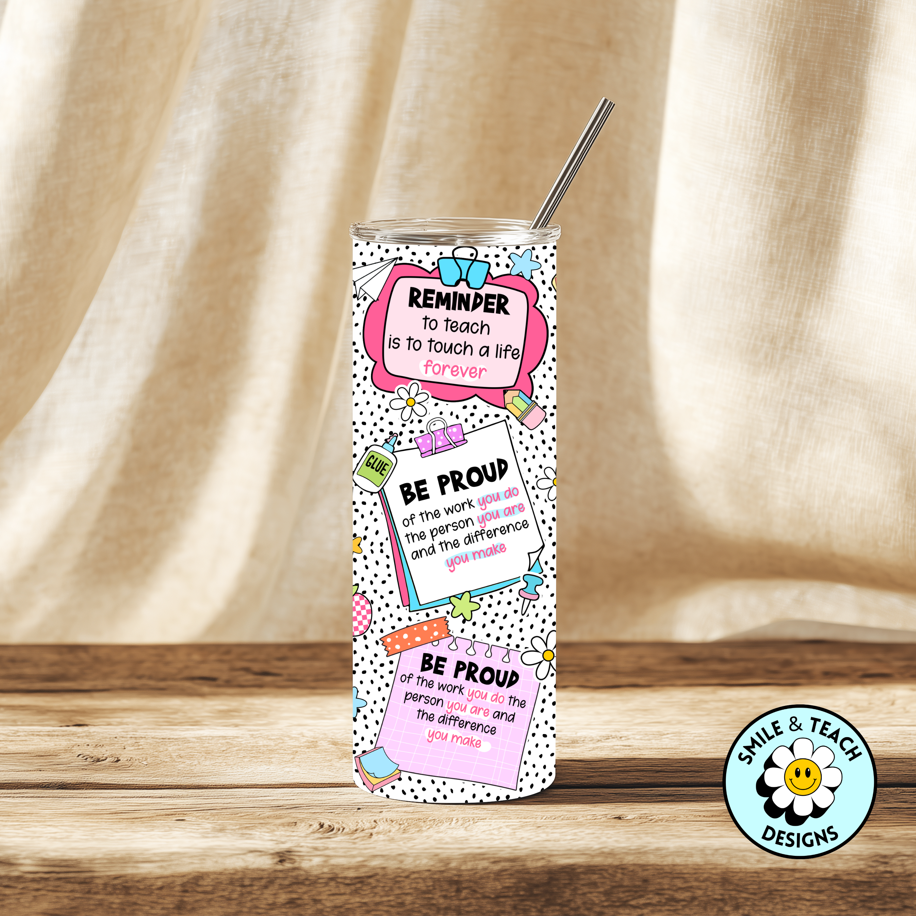 🍎✨ Teacher Reminder & Motivation Skinny Tumbler – 20 oz