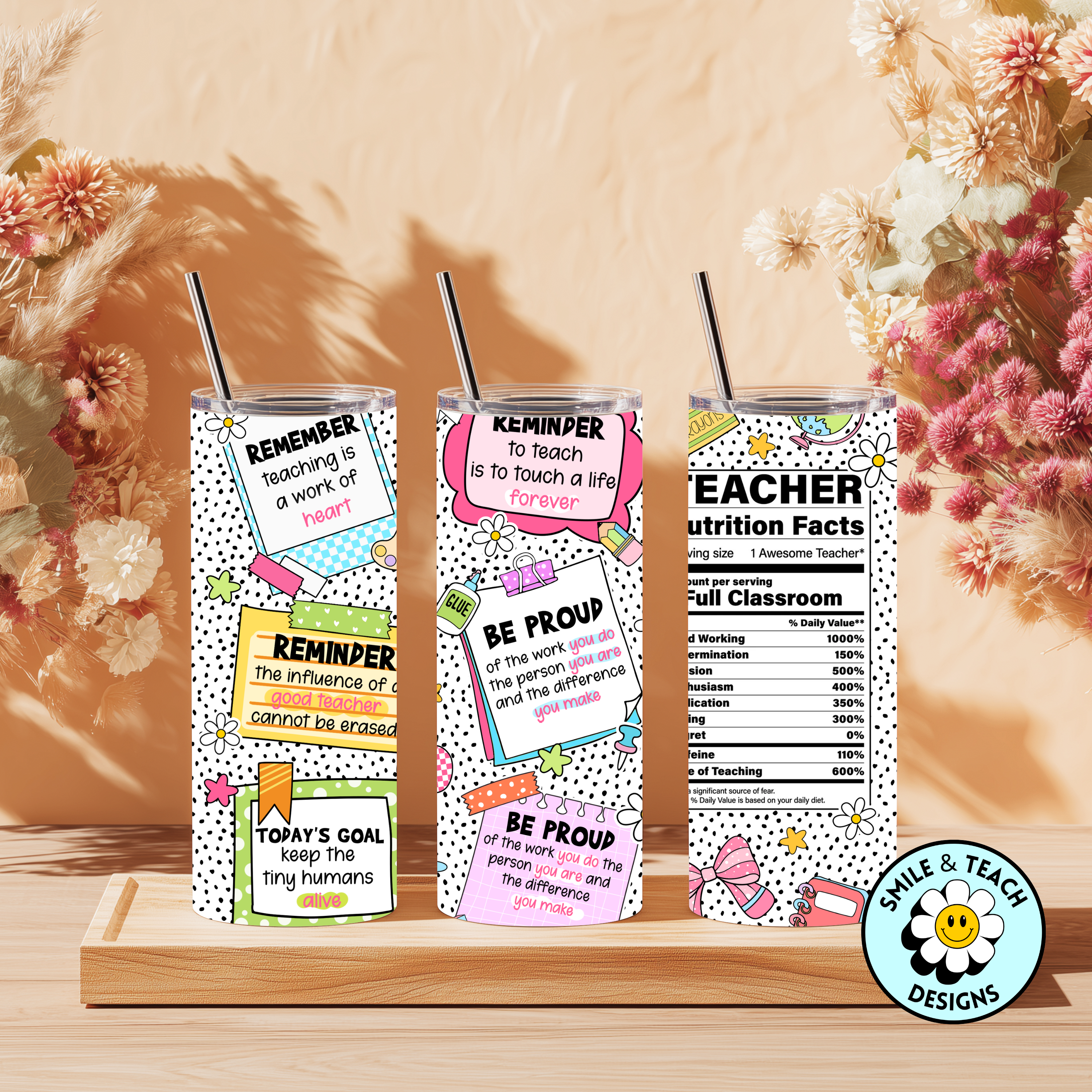 🍎✨ Teacher Reminder & Motivation Skinny Tumbler – 20 oz