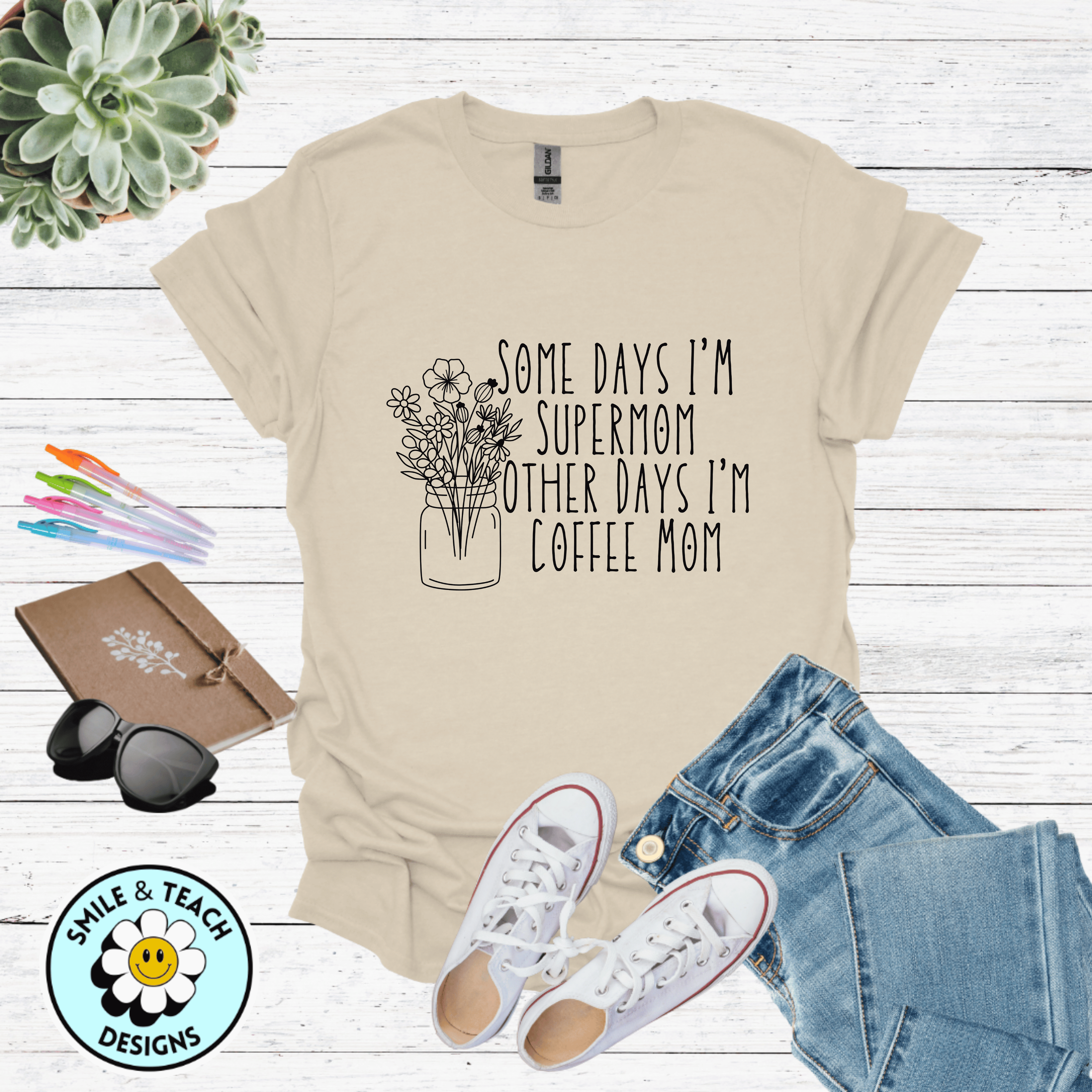 Some Days I’m Supermom Other Days I’m Coffee Mom Graphic Tee | Funny Mom Shirt | Coffee Lover Mama T-Shirt