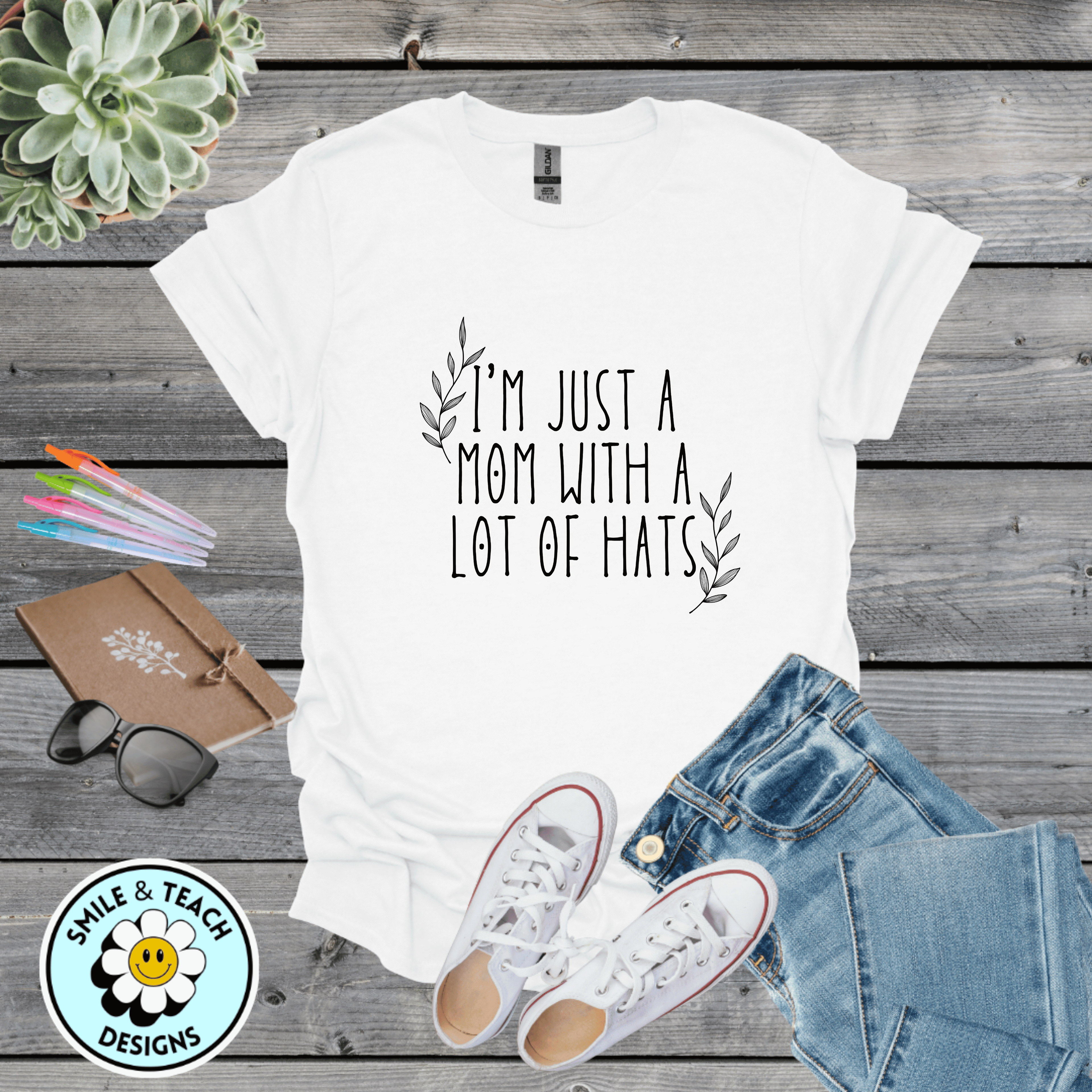 I’m Just a Mom With a Lot of Hats Graphic Tee | Working Mom Shirt | Busy Mama T-Shirt | Empowered Motherhood Gift