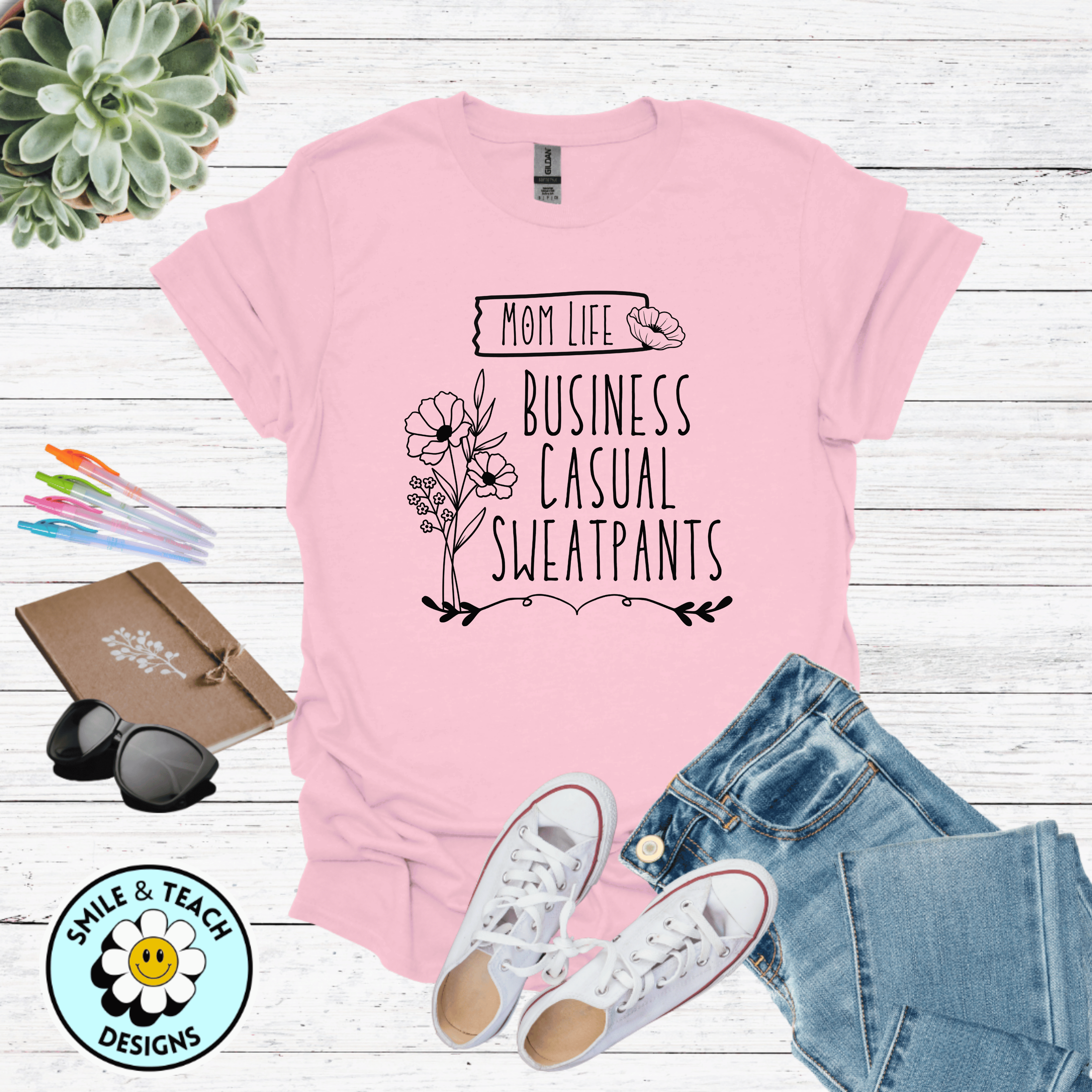 Mom Life Business Casual Sweatpants Graphic Tee | Work From Home Mom Shirt | Entrepreneur Mama T-Shirt