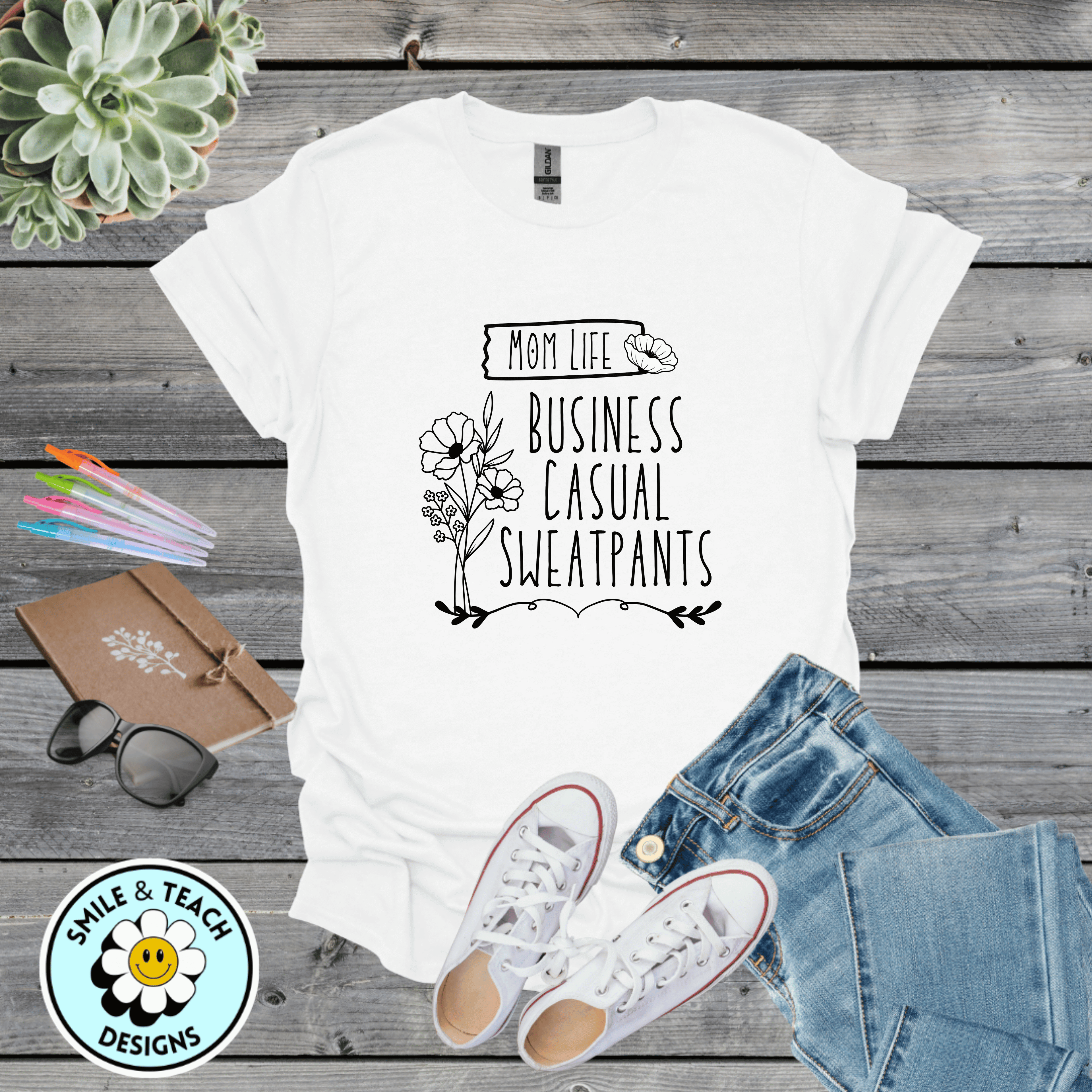 Mom Life Business Casual Sweatpants Graphic Tee | Work From Home Mom Shirt | Entrepreneur Mama T-Shirt