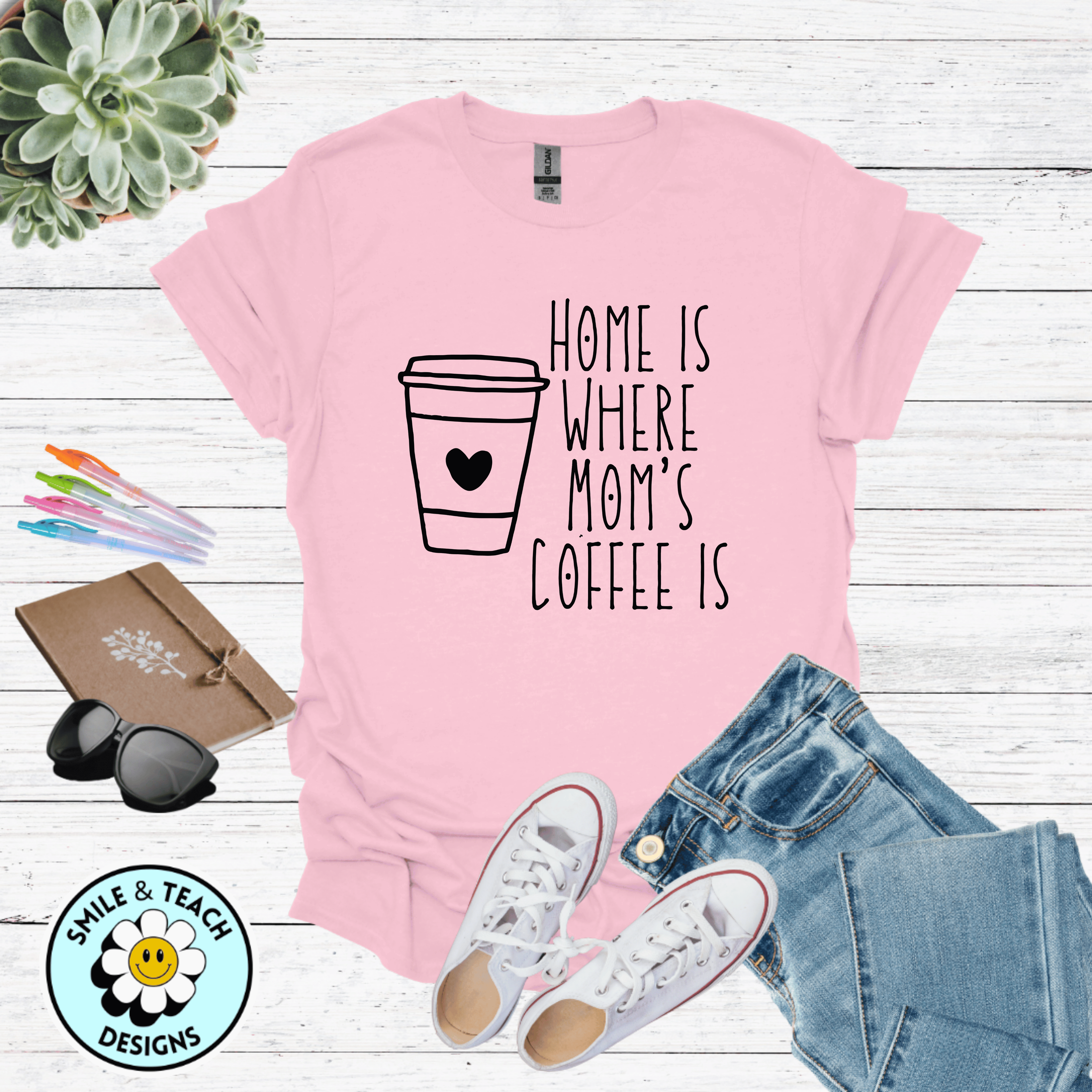 Home Is Where Mom’s Coffee Is Graphic Tee | Funny Coffee Mom Shirt | Cozy Mom Life T-Shirt