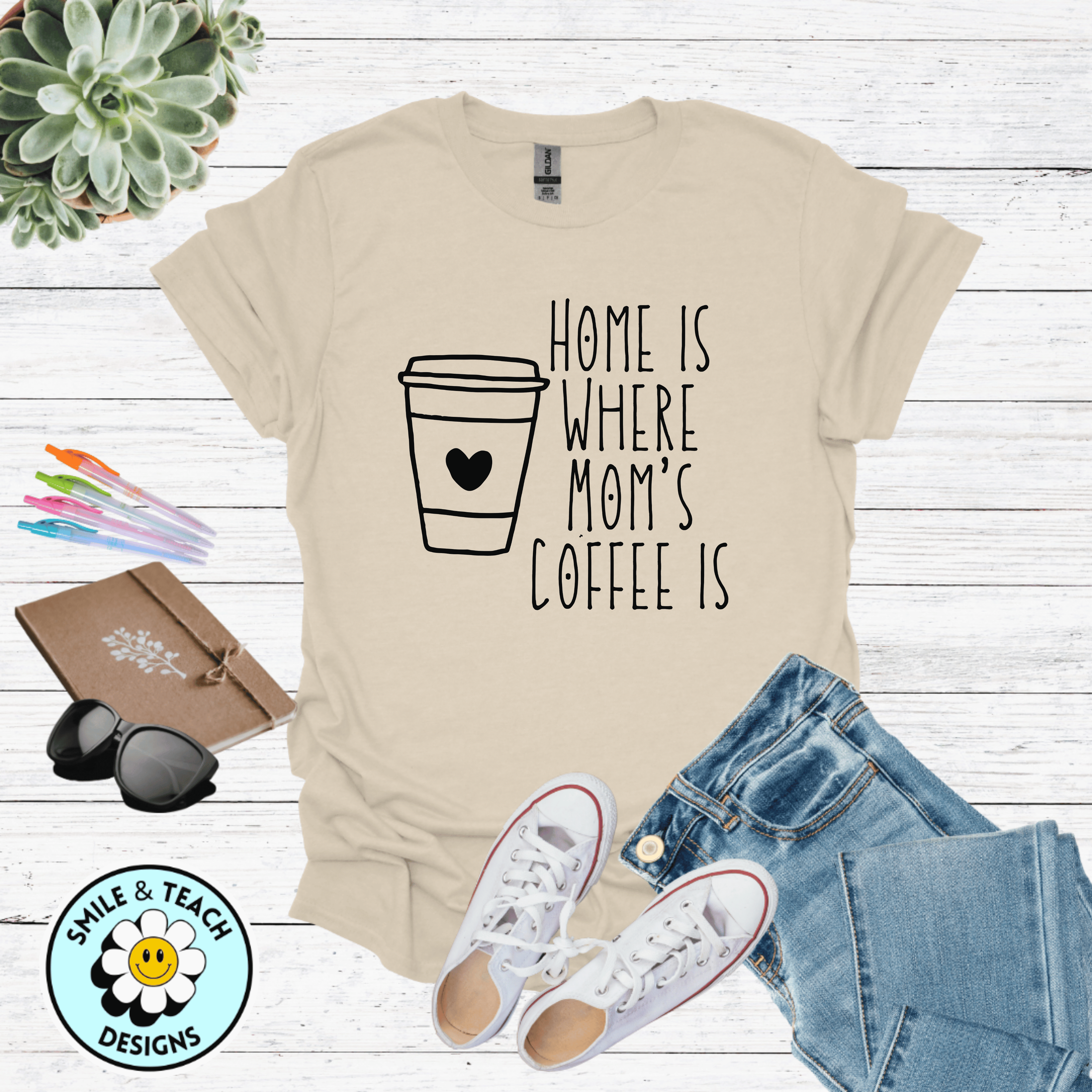 Home Is Where Mom’s Coffee Is Graphic Tee | Funny Coffee Mom Shirt | Cozy Mom Life T-Shirt