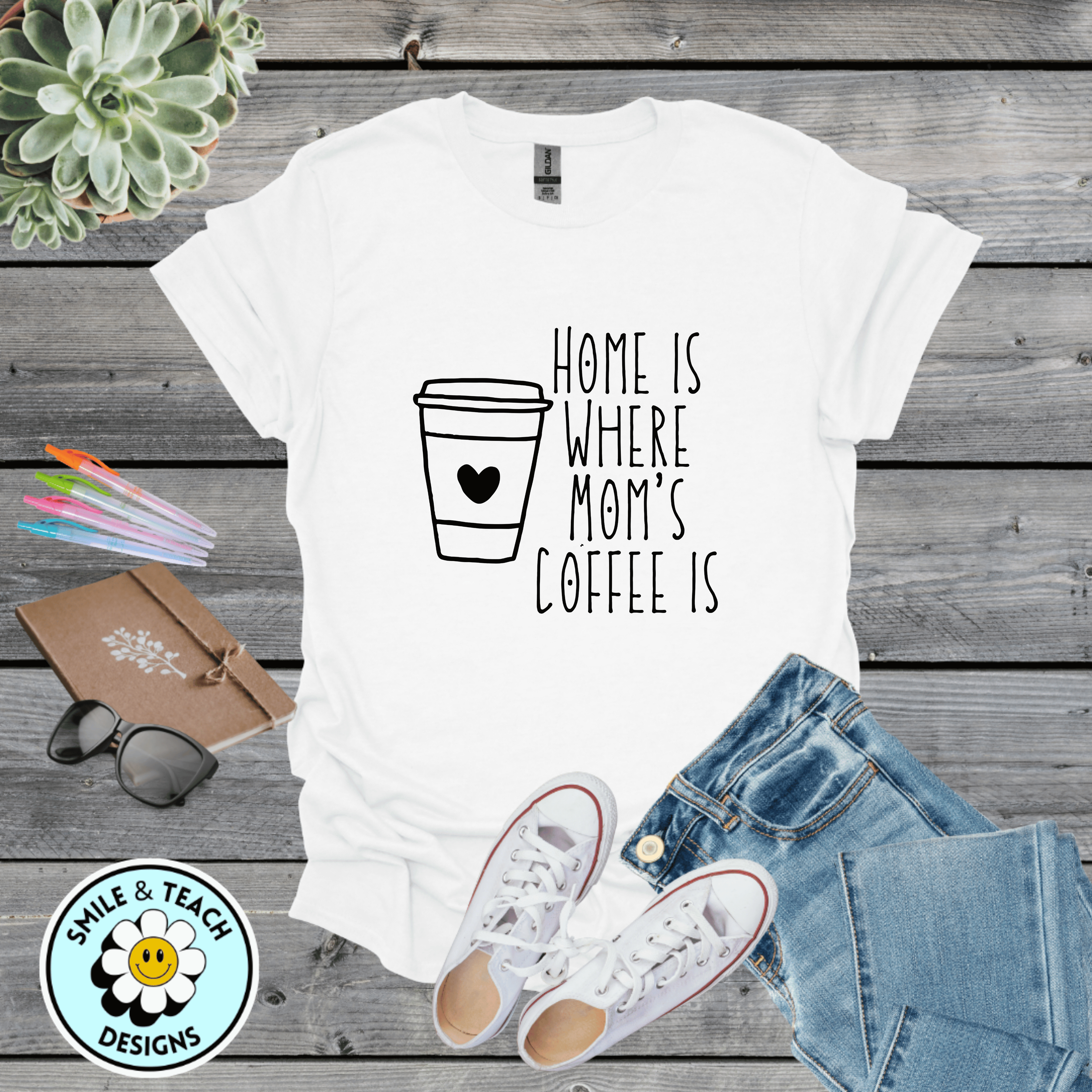 Home Is Where Mom’s Coffee Is Graphic Tee | Funny Coffee Mom Shirt | Cozy Mom Life T-Shirt