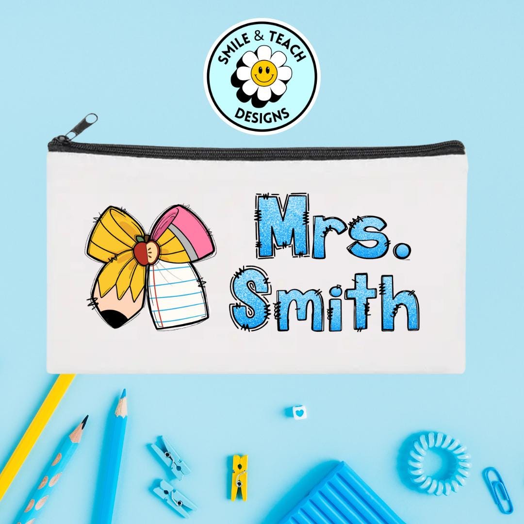 Personalized Teacher Pencil & Bow Zipper Pouch – Cute & Practical Gift