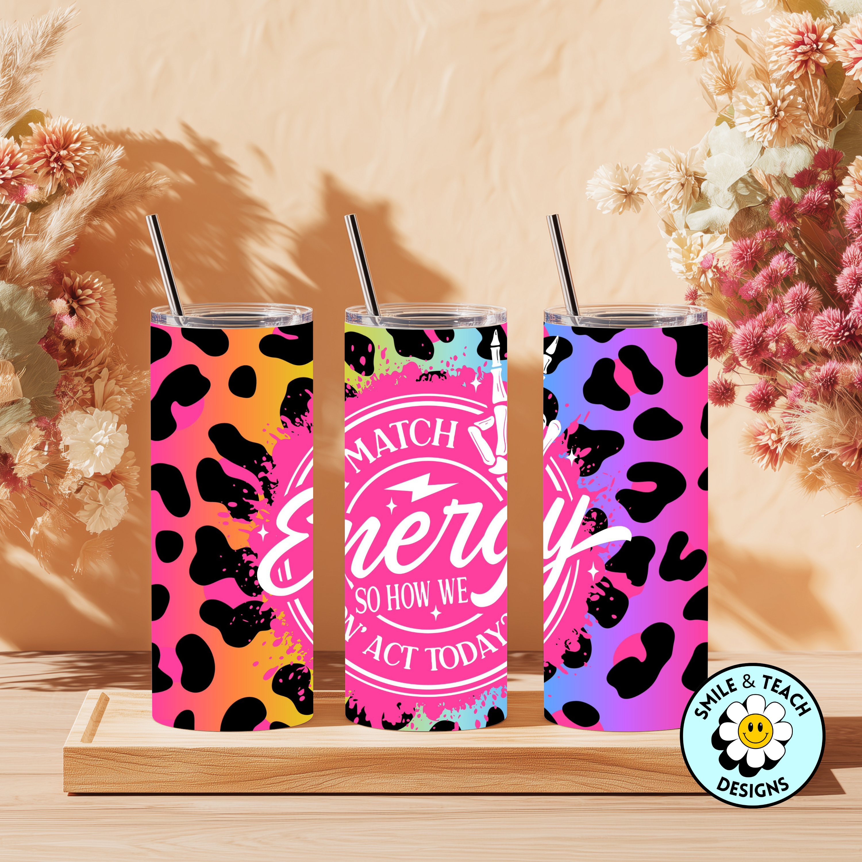 ⚡💖 Neon Energy Motivation Skinny Tumbler – 20 oz