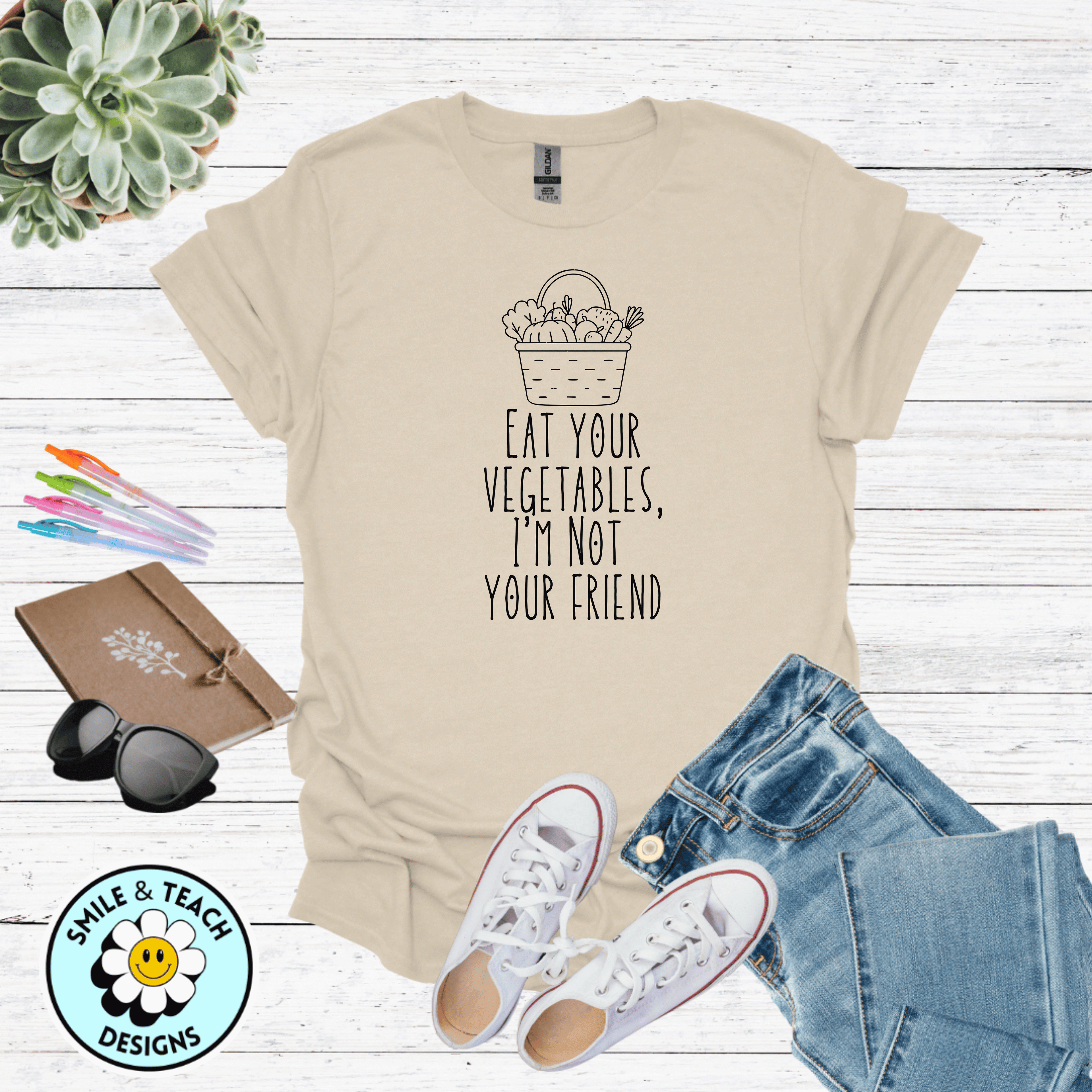 Eat Your Vegetables I’m Not Your Friend Graphic Tee | Funny Mom Shirt | Sassy Motherhood T-Shirt