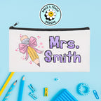 Personalized Teacher Pencil & Bow Zipper Pouch – Cute & Practical Gift
