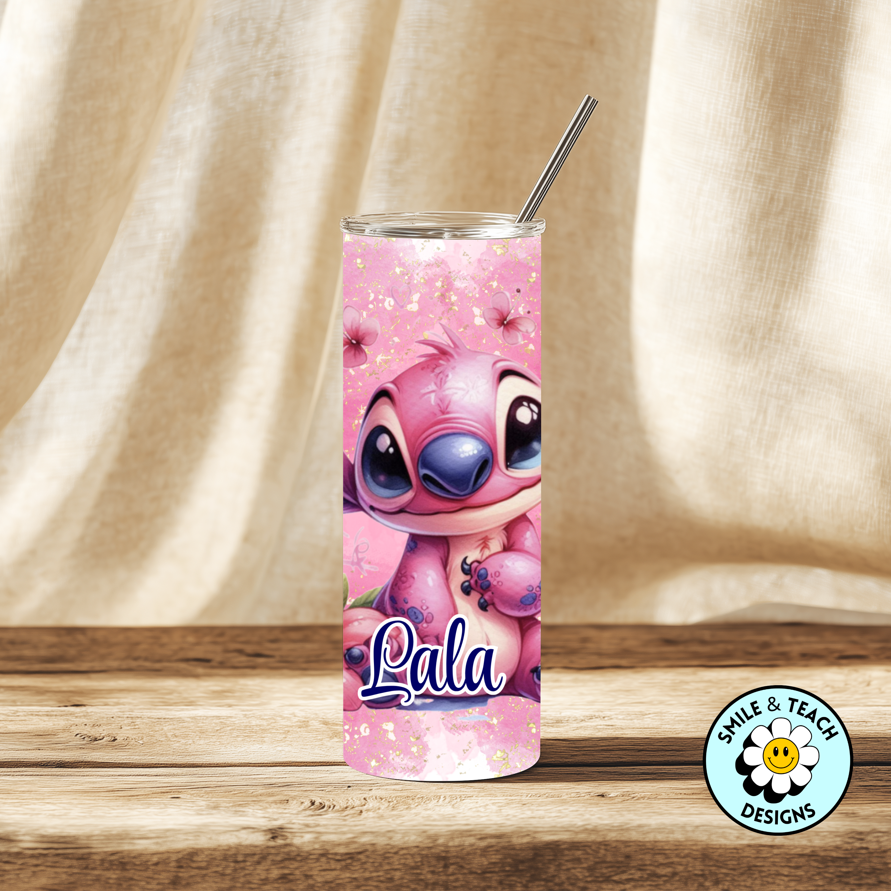 Personalized Pink Alien 20 oz Skinny Insulated Tumbler