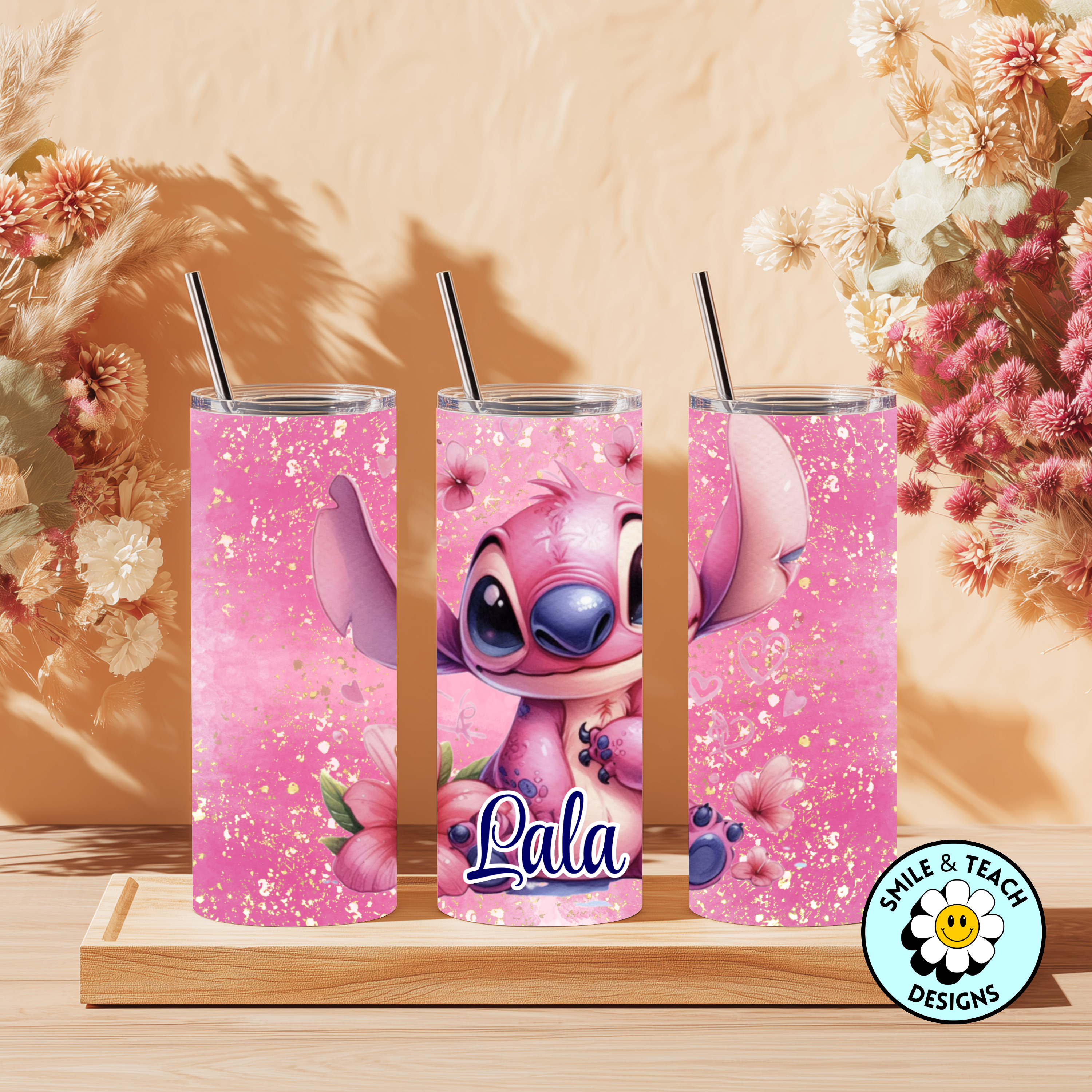 Personalized Pink Alien 20 oz Skinny Insulated Tumbler