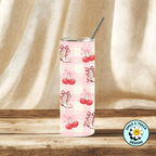 🎀🍒 Pink Plaid Cherry & Bow Boots Skinny Tumbler – 20 oz