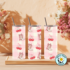 🎀🍒 Pink Plaid Cherry & Bow Boots Skinny Tumbler – 20 oz