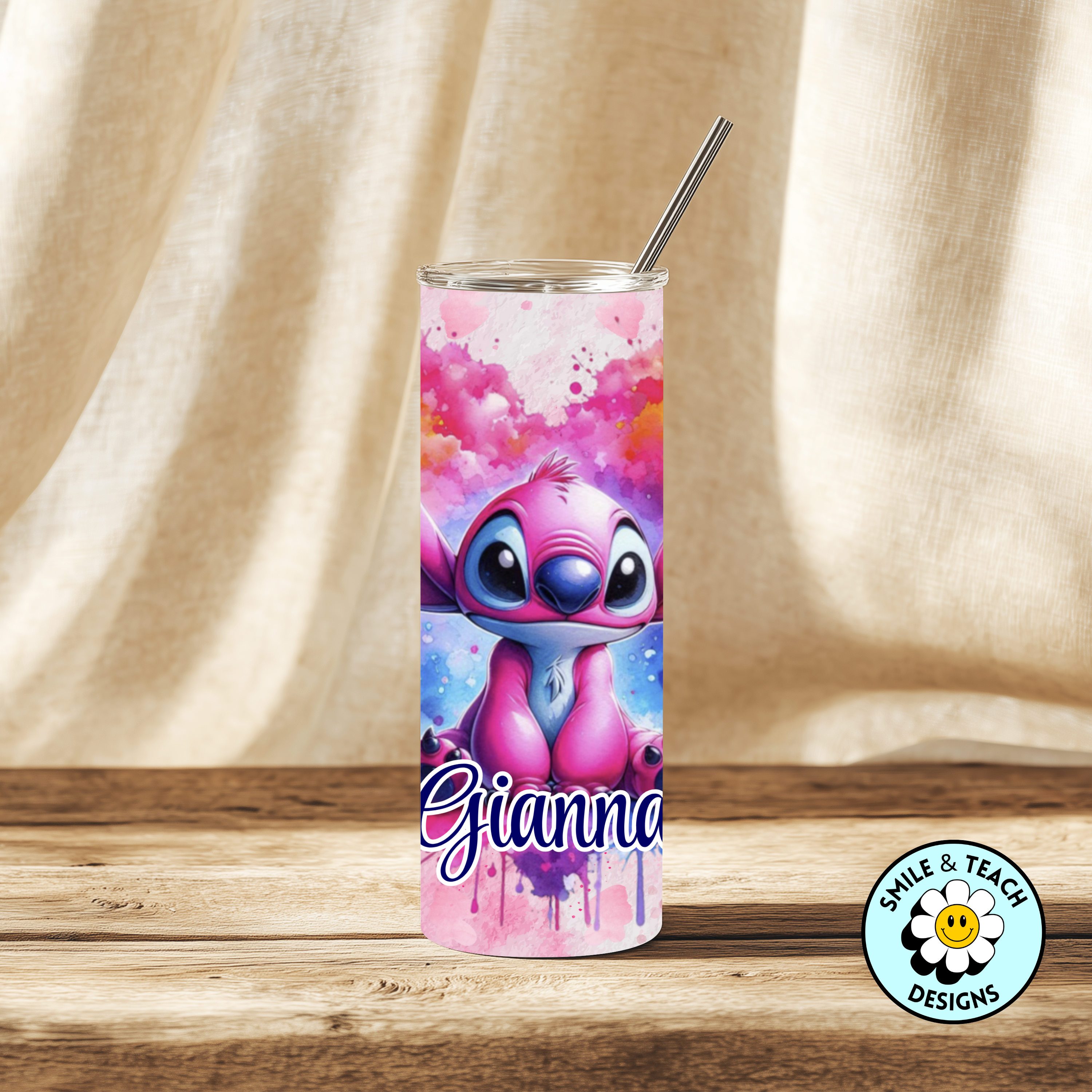 Personalized Pink Alien 20 oz Skinny Insulated Tumbler