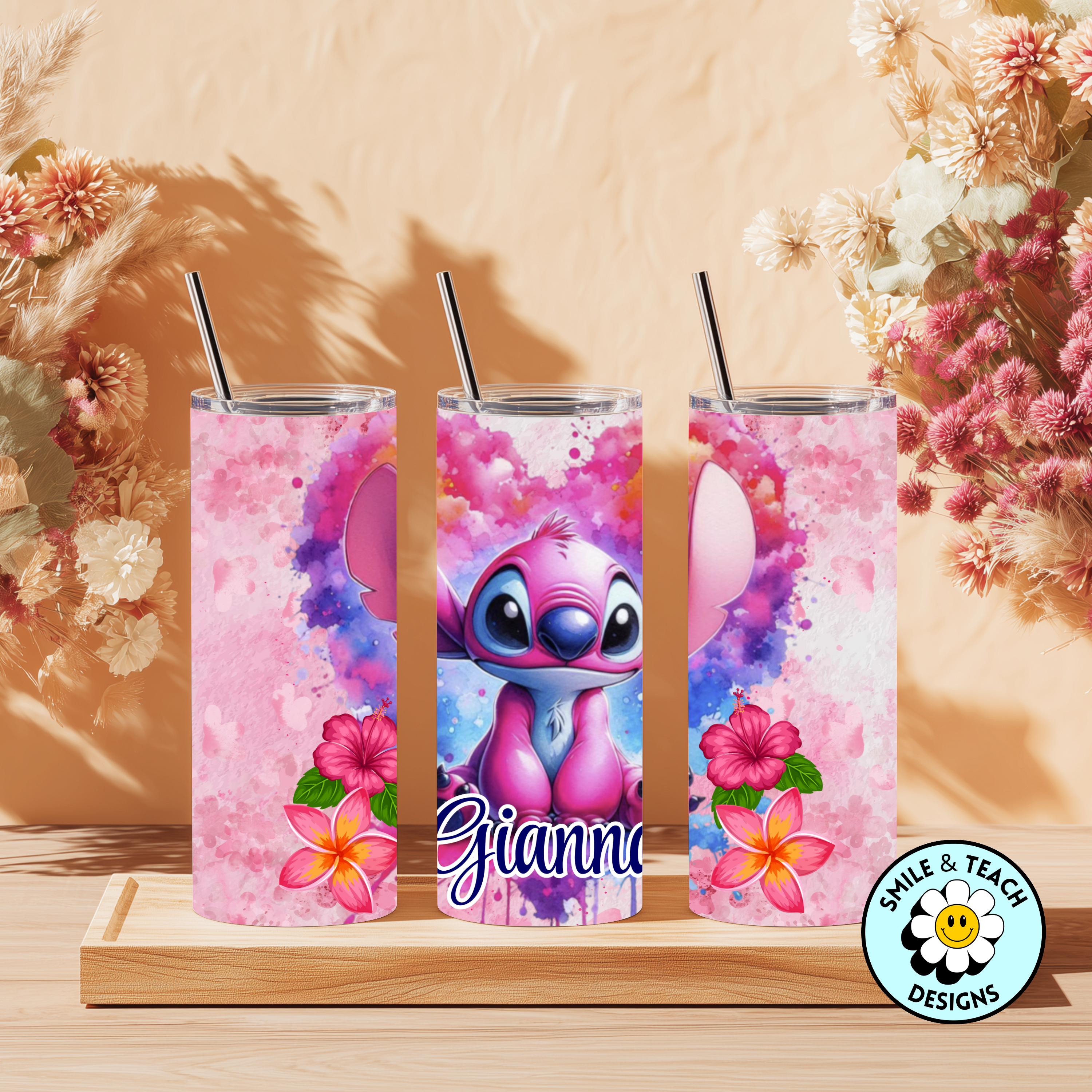 Personalized Pink Alien 20 oz Skinny Insulated Tumbler