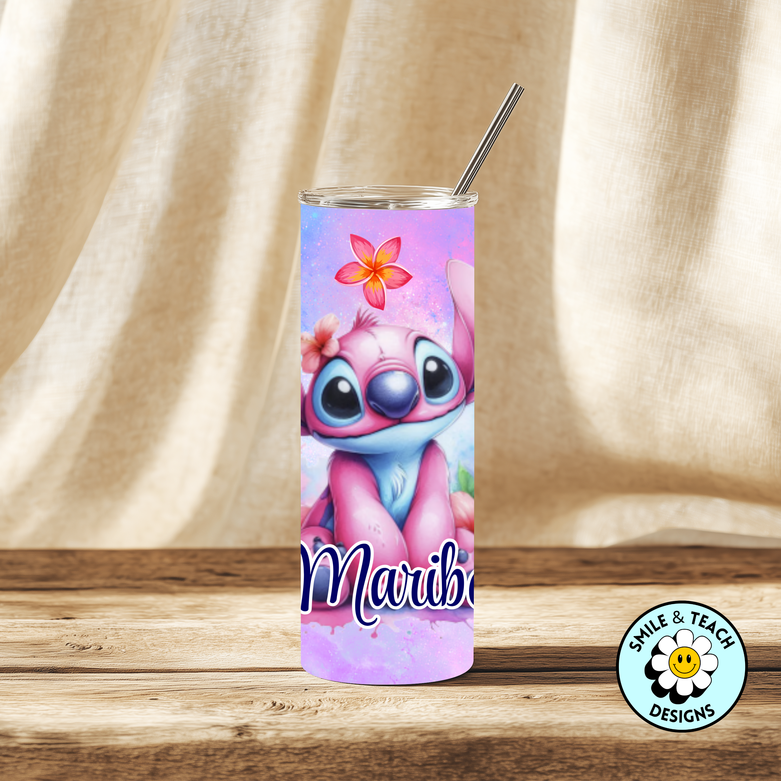 Personalized Pink Alien 20 oz Skinny Insulated Tumbler