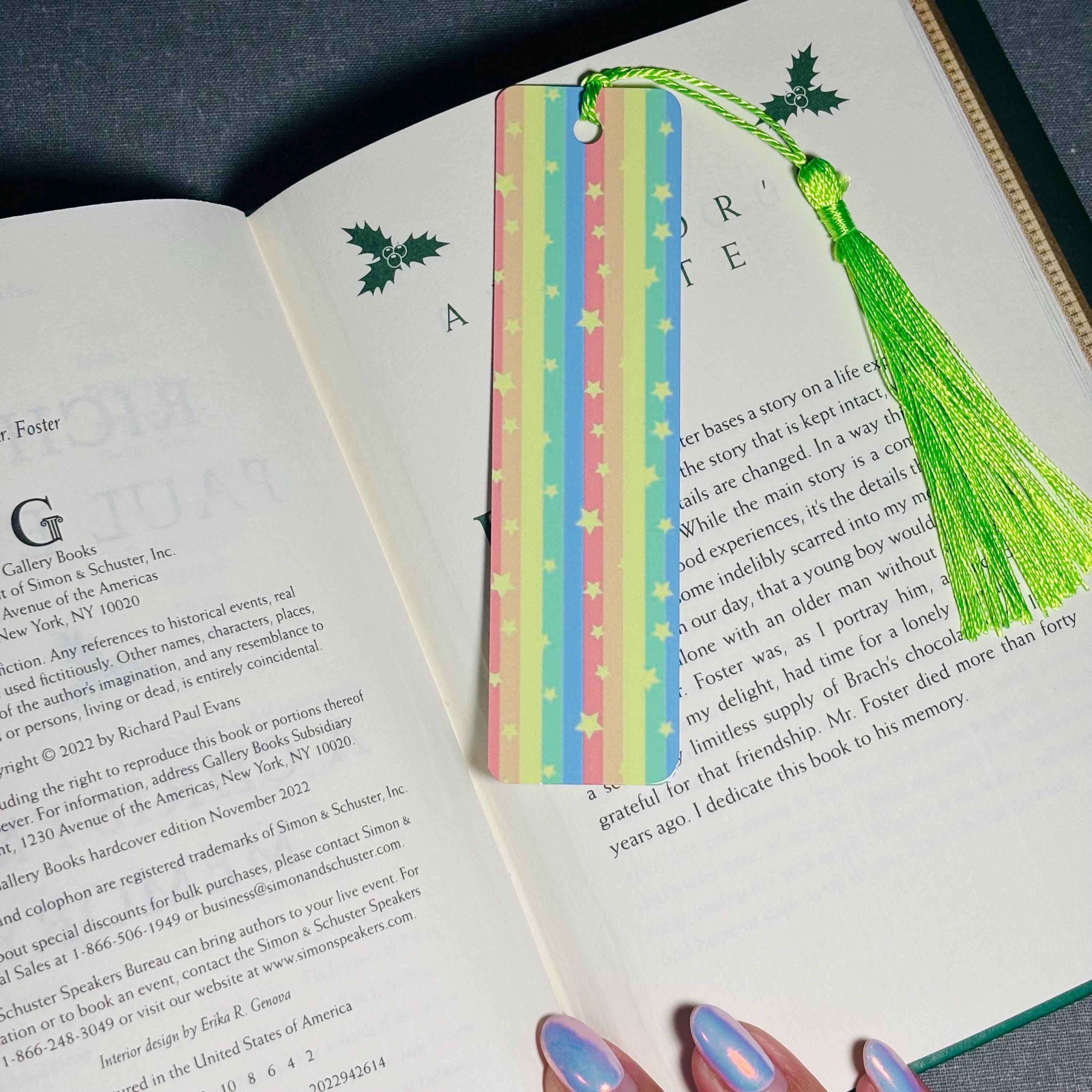 Rainbow Stripes & Stars Bookmark with Tassel – Colorful & Durable Page Holder
