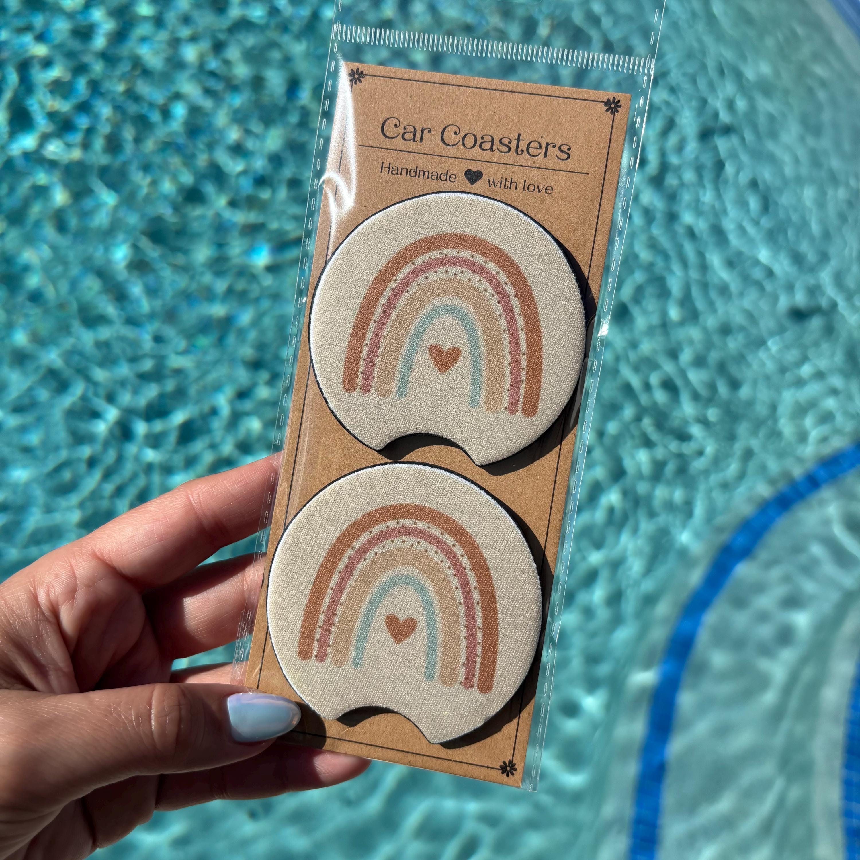 Boho Rainbow Car Coasters – Stylish & Absorbent Cup Holder Inserts