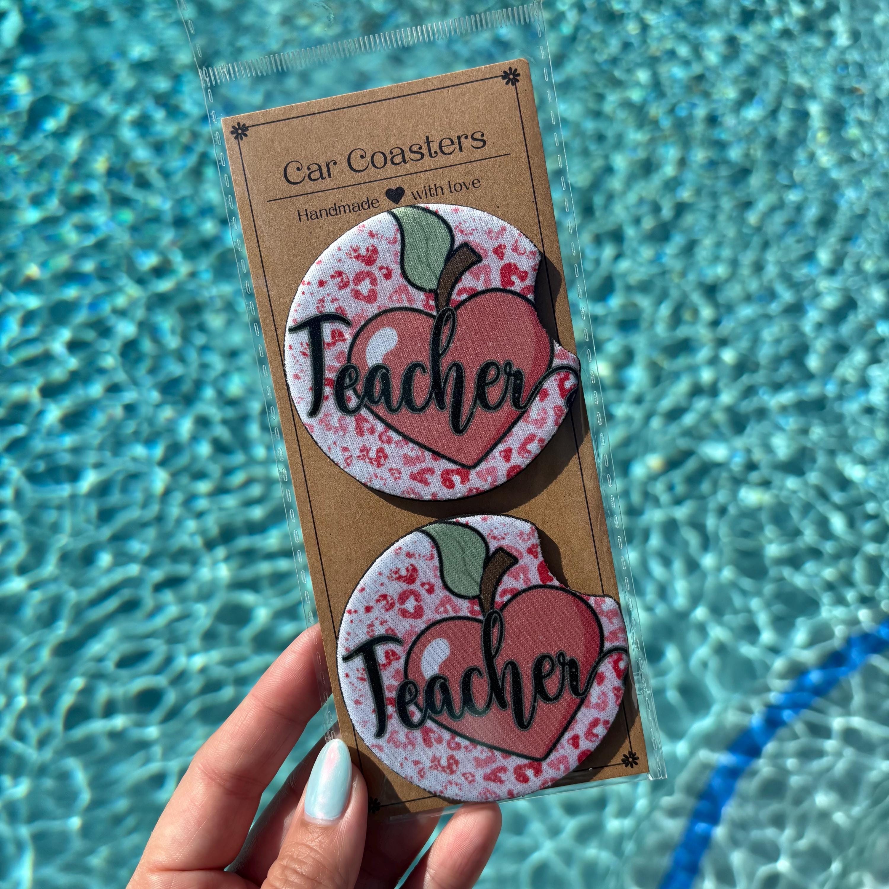 Apple Teacher Car Coasters – Cute & Absorbent Cup Holder Inserts for Educators