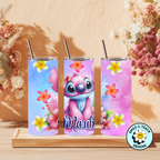 Personalized Pink Alien 20 oz Skinny Insulated Tumbler