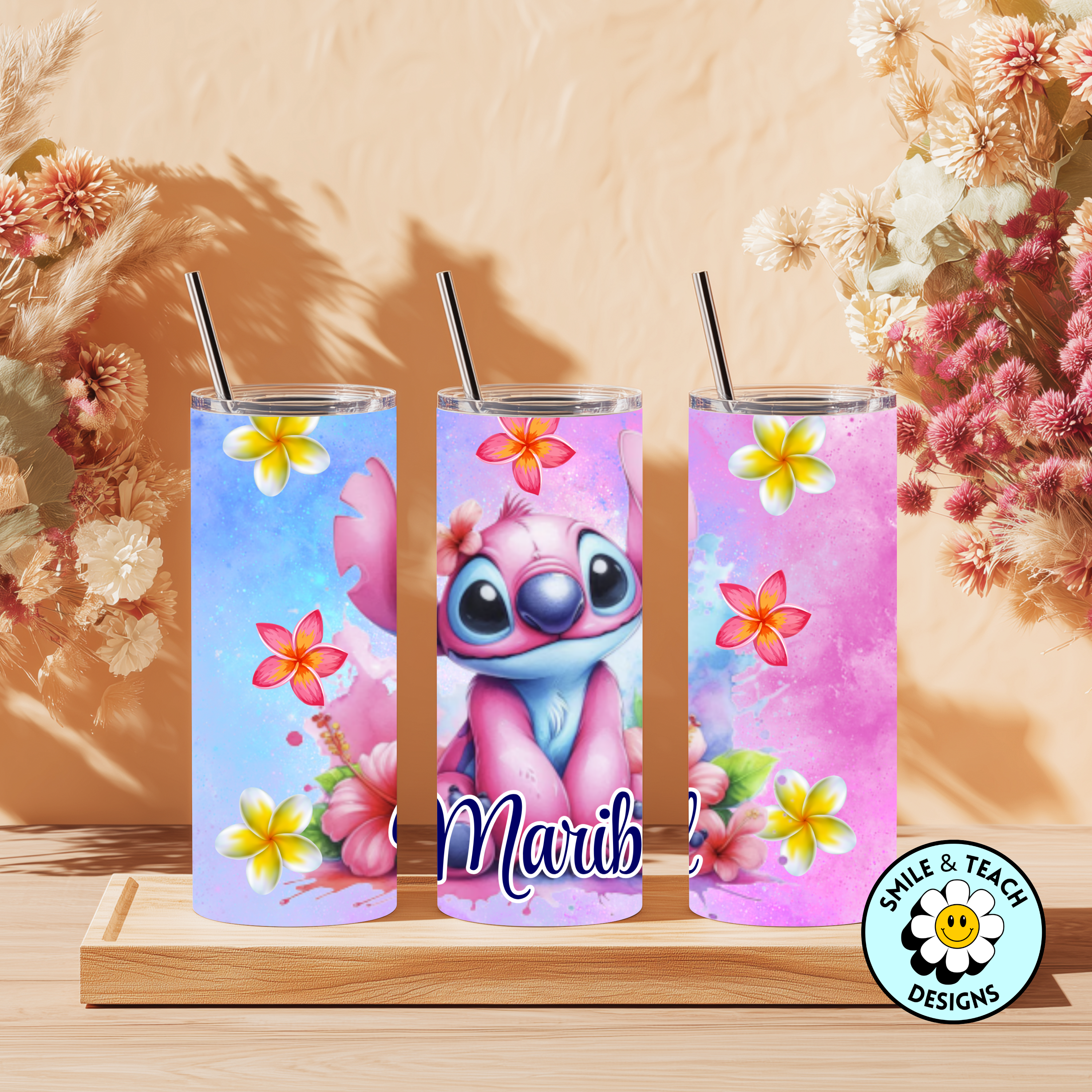 Personalized Pink Alien 20 oz Skinny Insulated Tumbler