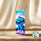 🌴💙 Tropical Blue Alien Personalized Skinny Tumbler – 20 oz