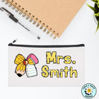 Personalized Teacher Pencil & Bow Zipper Pouch – Cute & Practical Gift