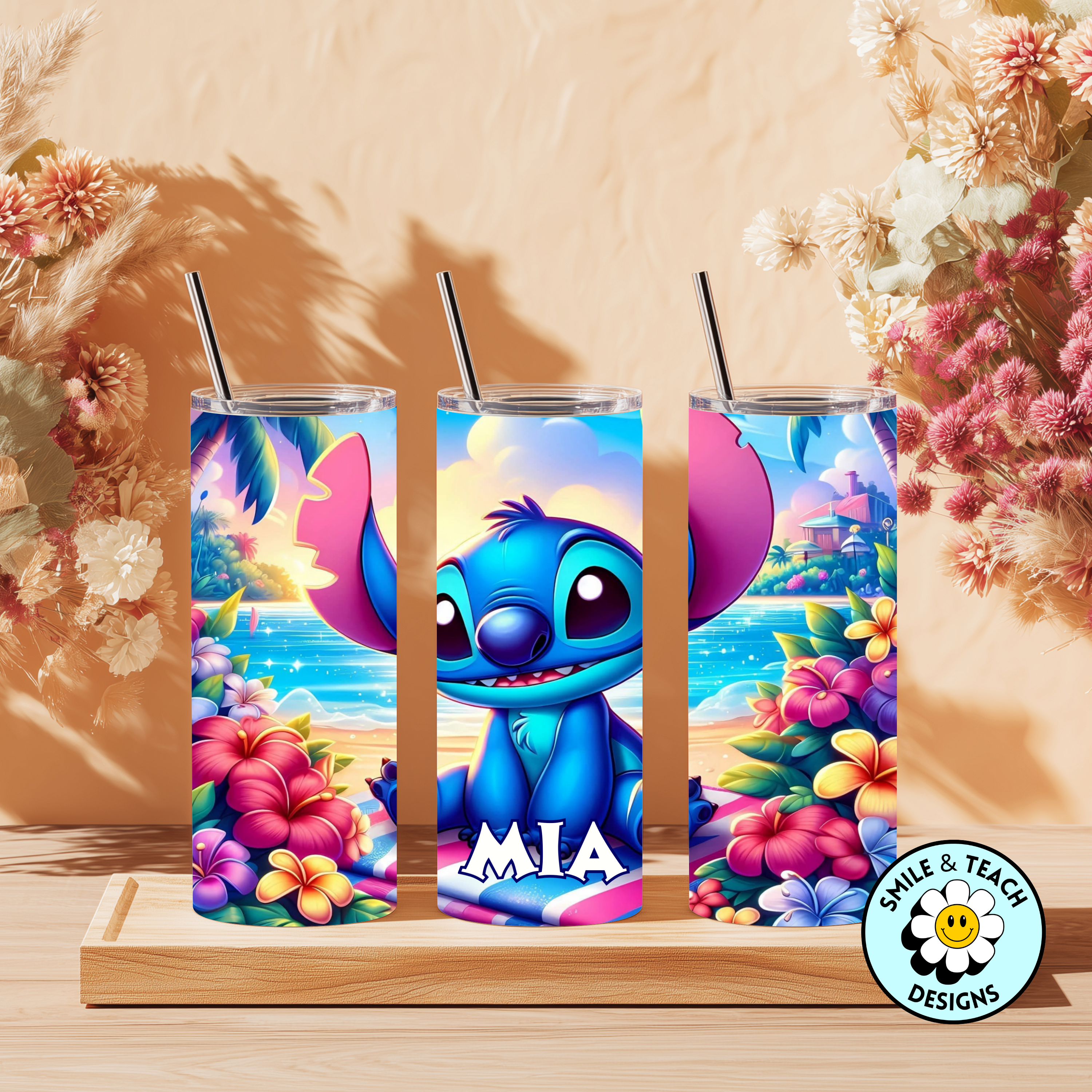 🌴💙 Tropical Blue Alien Personalized Skinny Tumbler – 20 oz