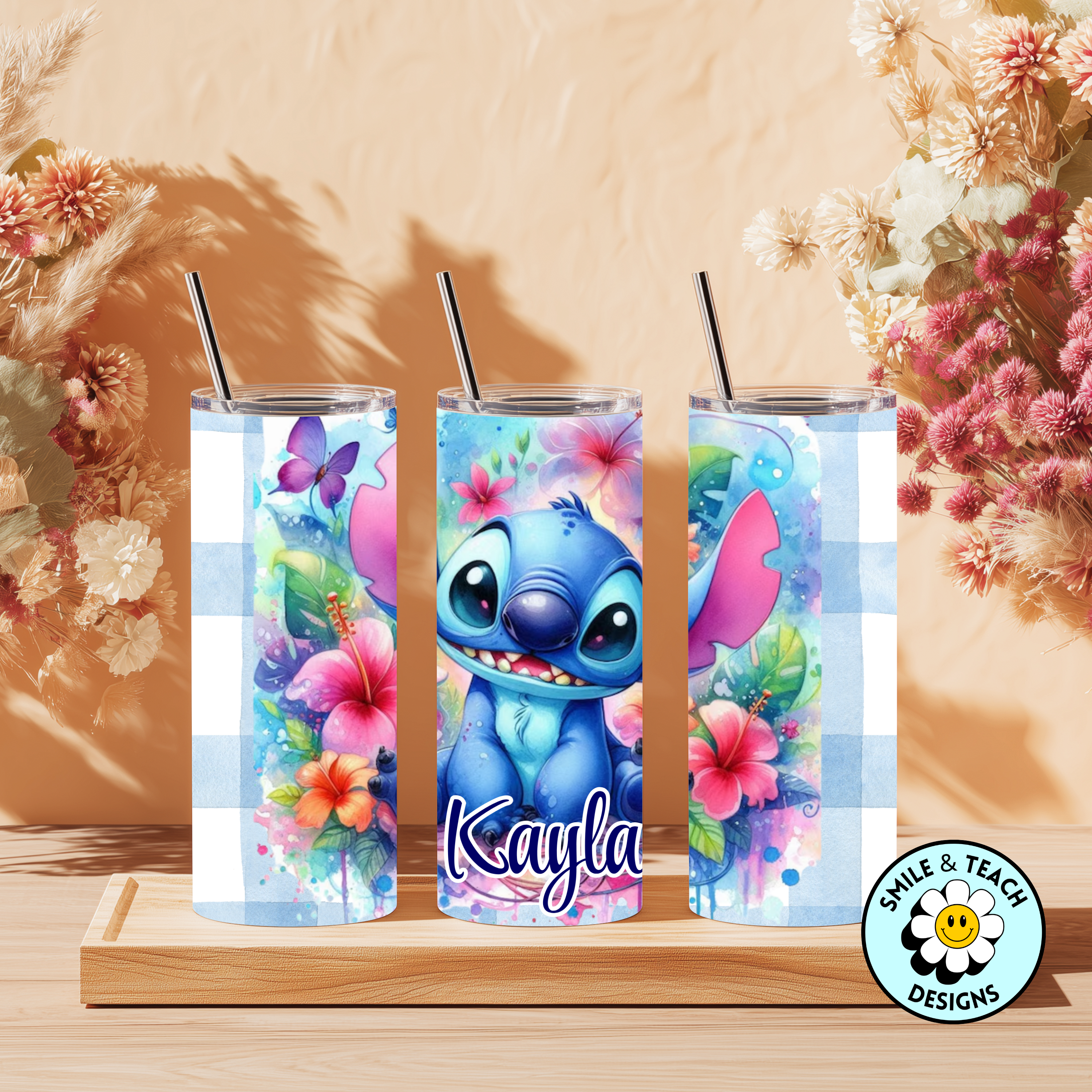🌺 Personalized Blue Alien Tumbler | 20oz Skinny Stainless Steel Cup