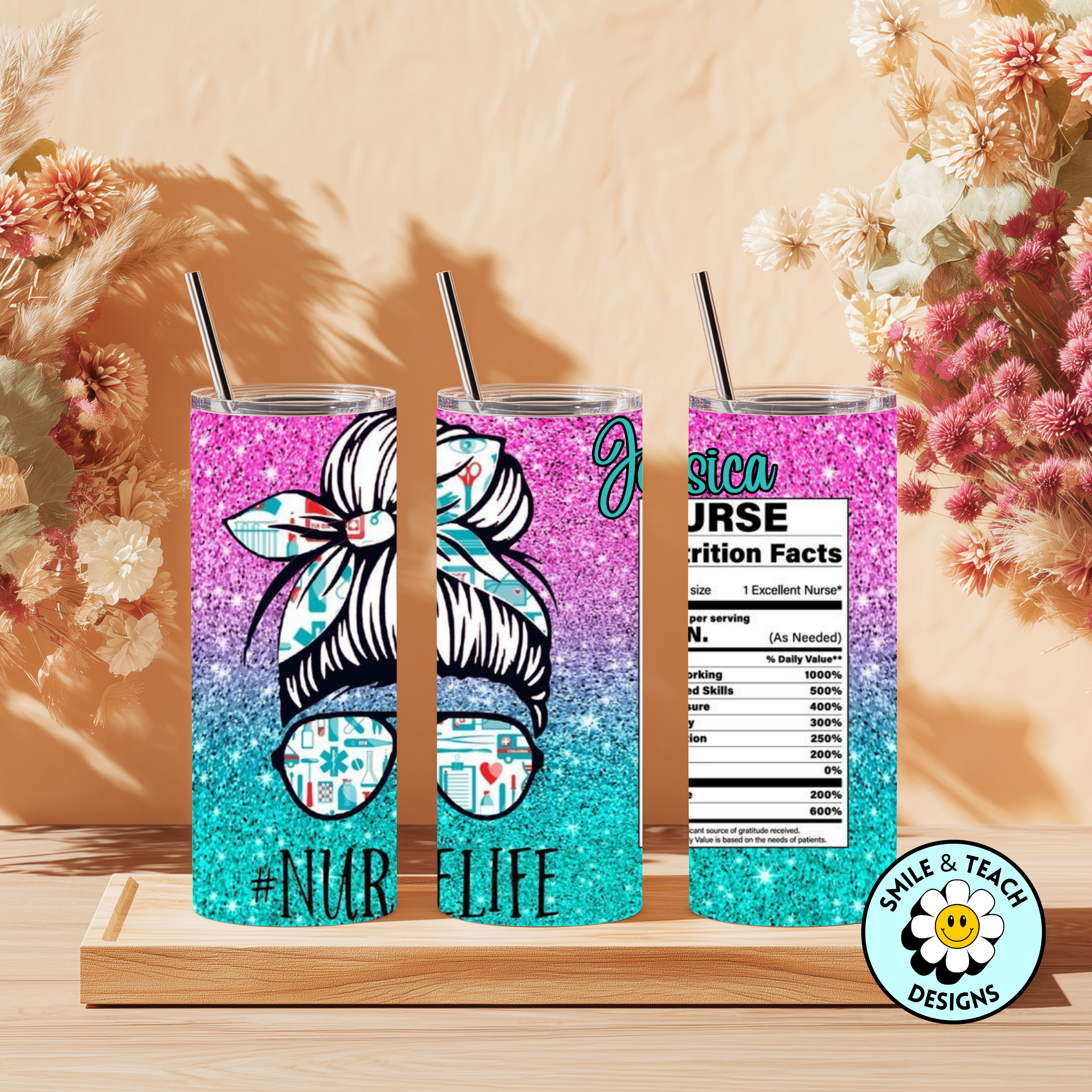 💉 Nurse Life Glitter Skinny Tumbler | 20 oz Stainless Steel