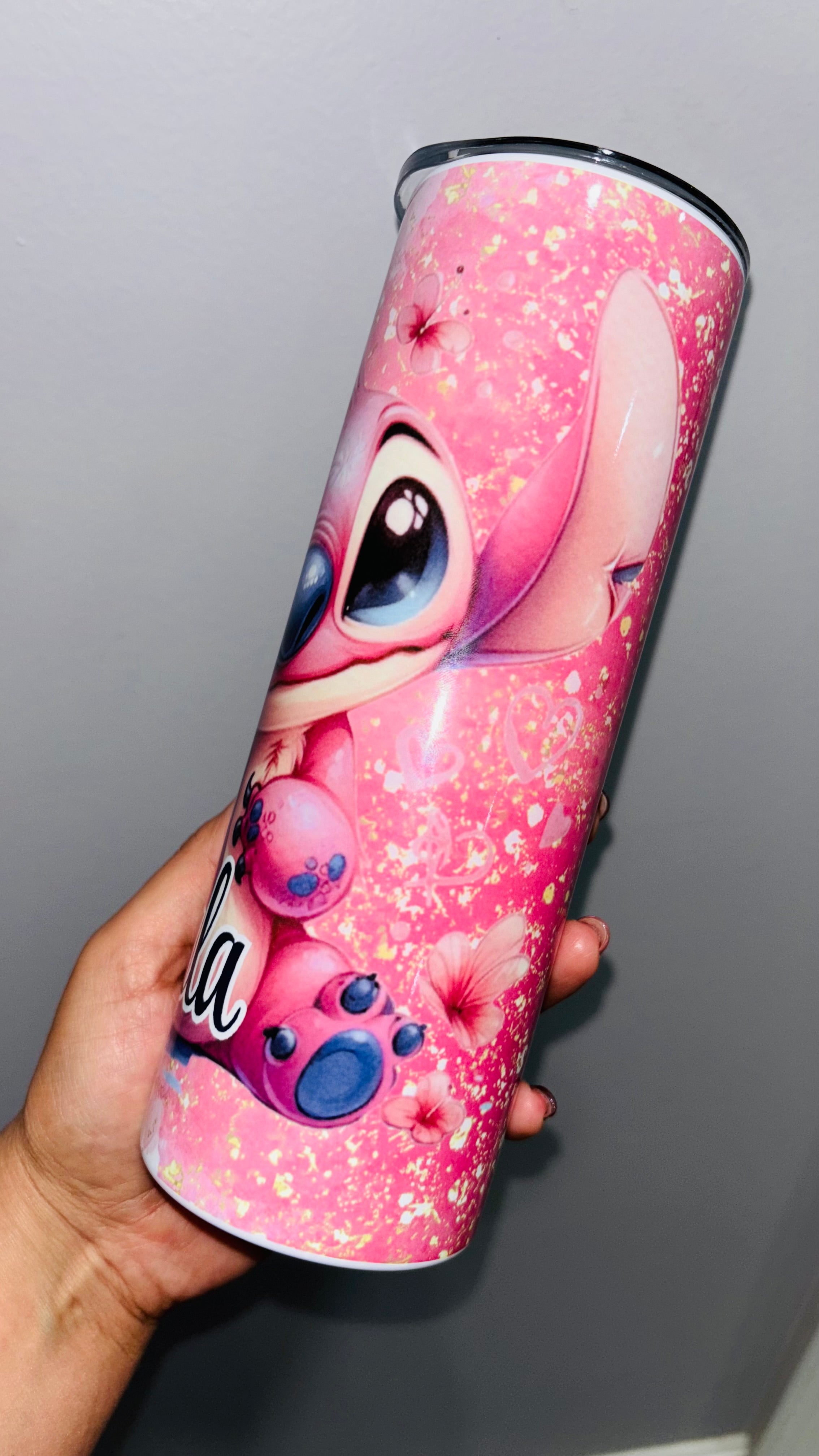 Personalized Pink Alien 20 oz Skinny Insulated Tumbler