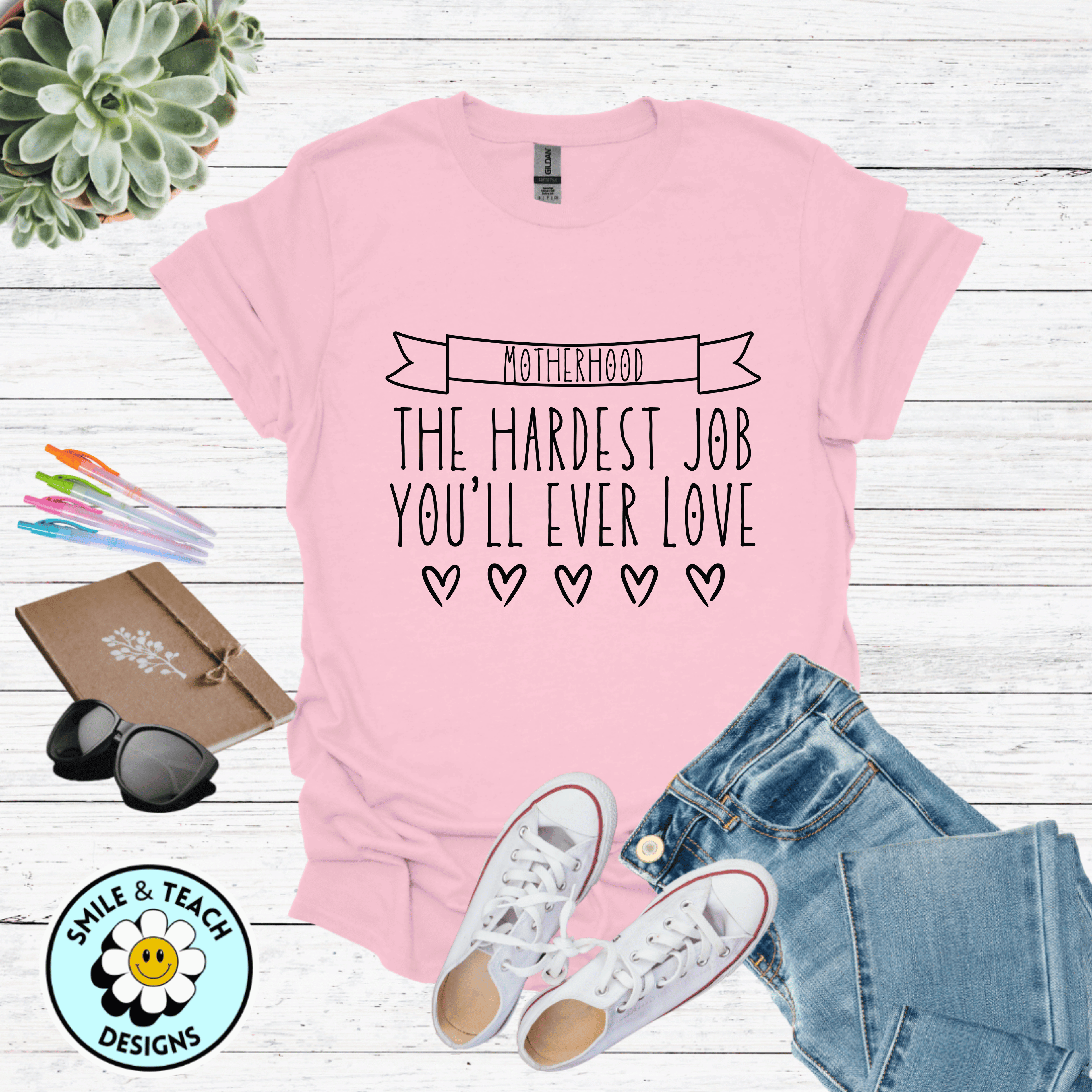 Motherhood – The Hardest Job You’ll Ever Love | Inspirational Mom Shirt | Mother’s Day Graphic Tee | Cute Mama T-Shirt