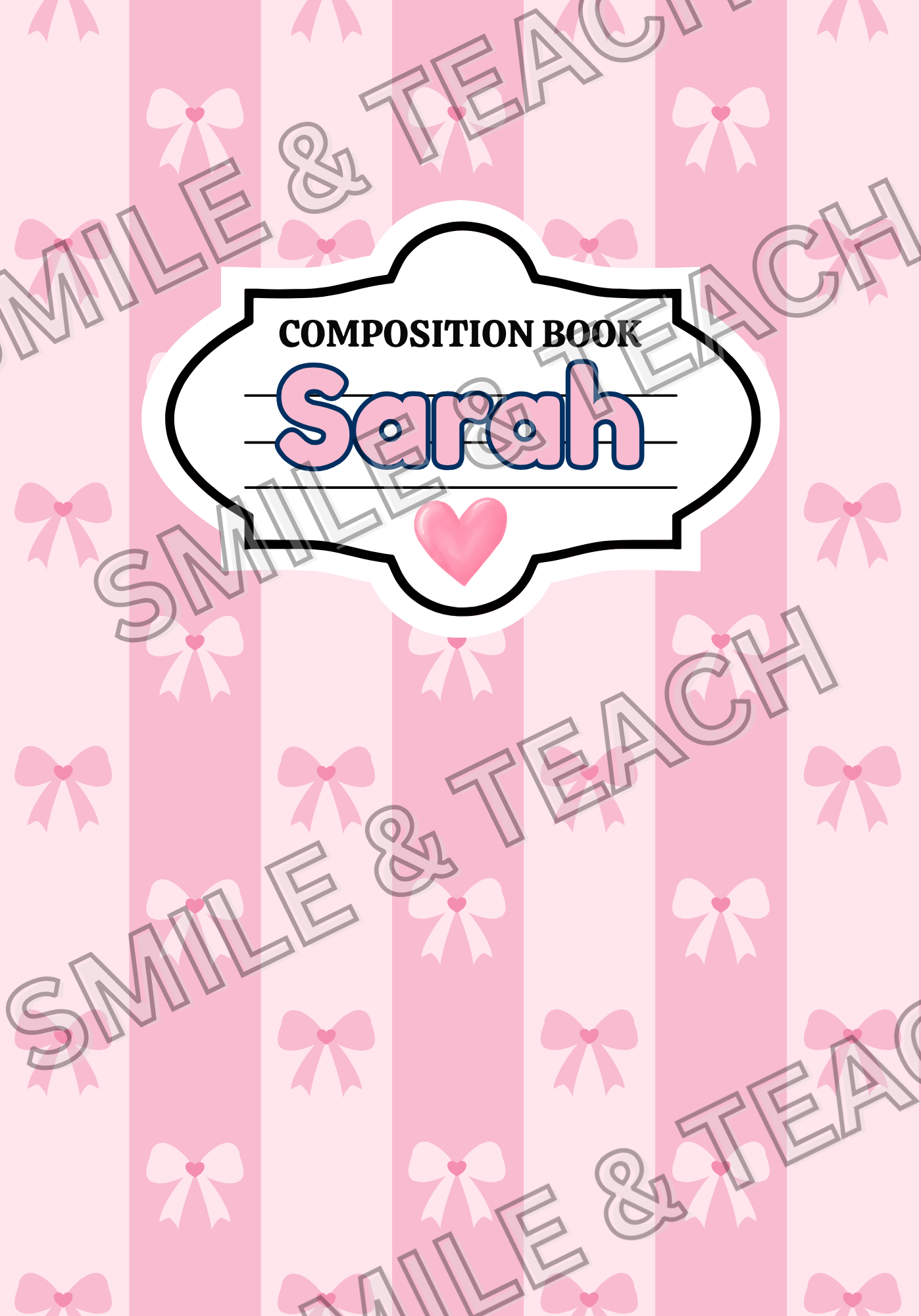 Pink Bow 2 Personalized Composition Notebook