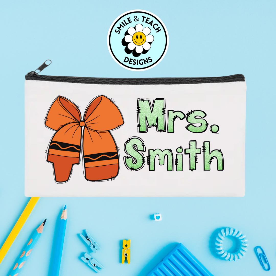 Personalized Teacher Pencil & Bow Zipper Pouch – Cute & Practical Gift