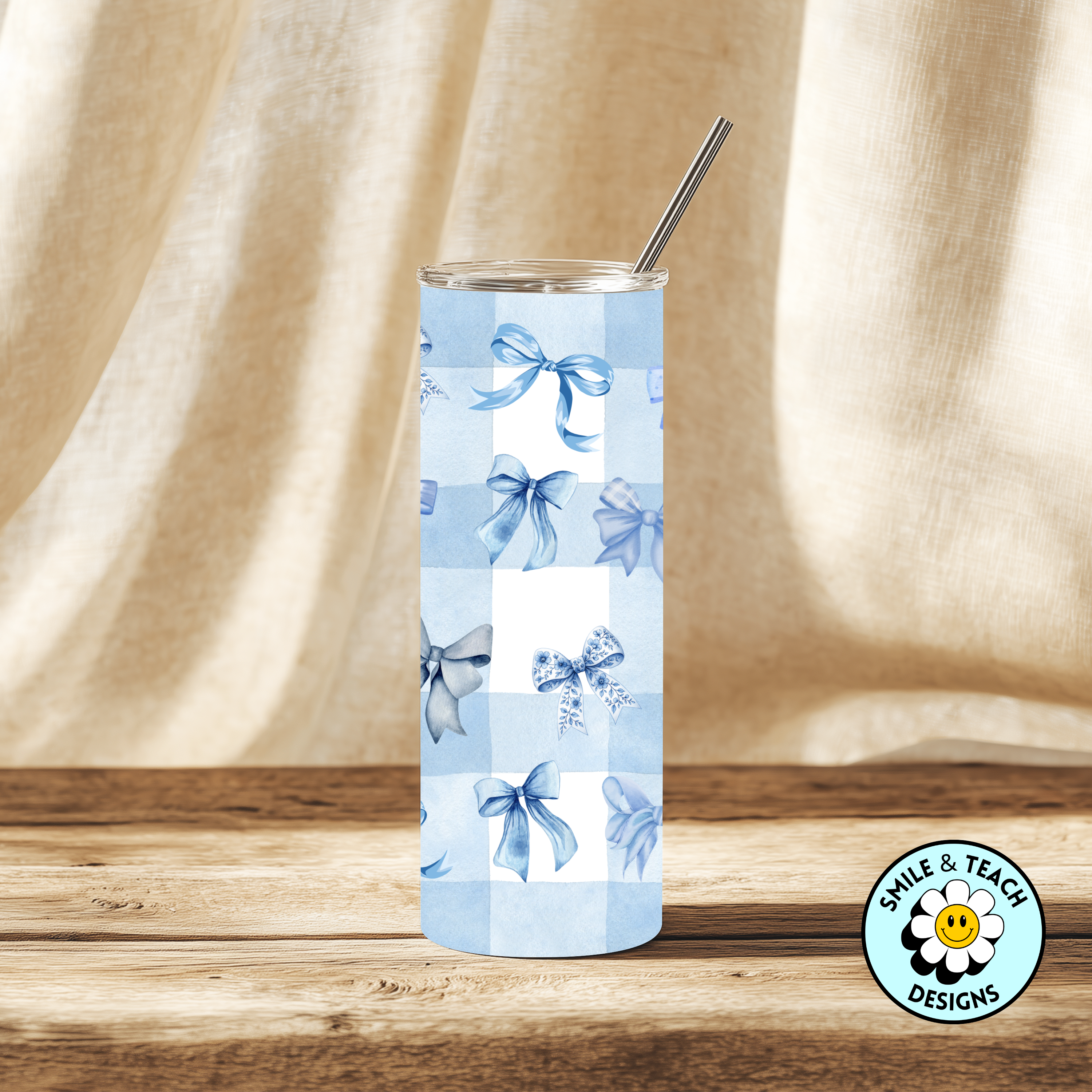 Blue Bow Aesthetic Skinny Tumbler | 20 oz Stainless Steel Bow Drink Cup