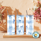 Blue Bow Aesthetic Skinny Tumbler | 20 oz Stainless Steel Bow Drink Cup