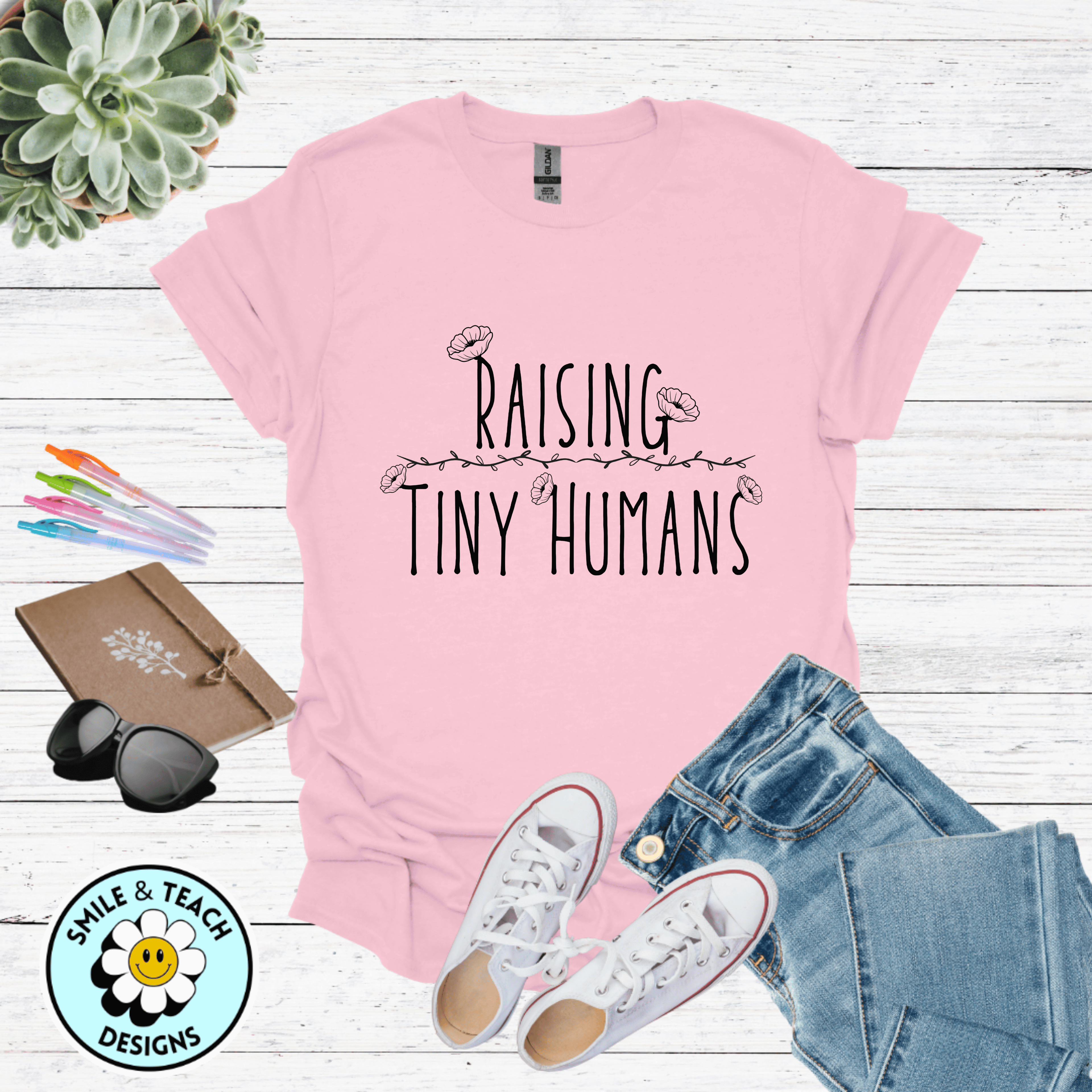 Raising Tiny Humans Graphic Tee | Cute Mom Shirt | Floral Mama T-Shirt | Minimalist Motherhood Shirt
