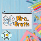 Personalized Teacher Pencil & Bow Zipper Pouch – Cute & Practical Gift