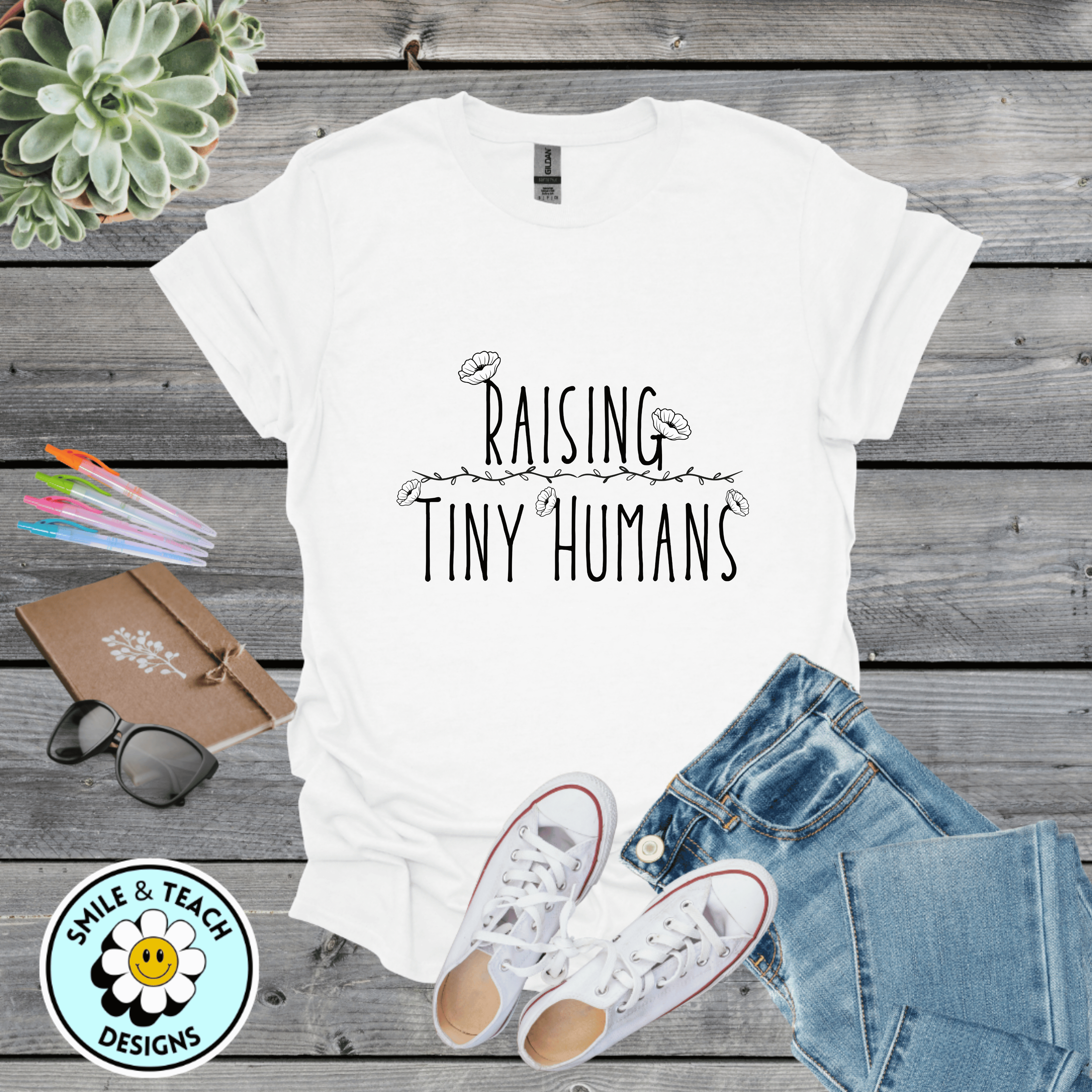Raising Tiny Humans Graphic Tee | Cute Mom Shirt | Floral Mama T-Shirt | Minimalist Motherhood Shirt