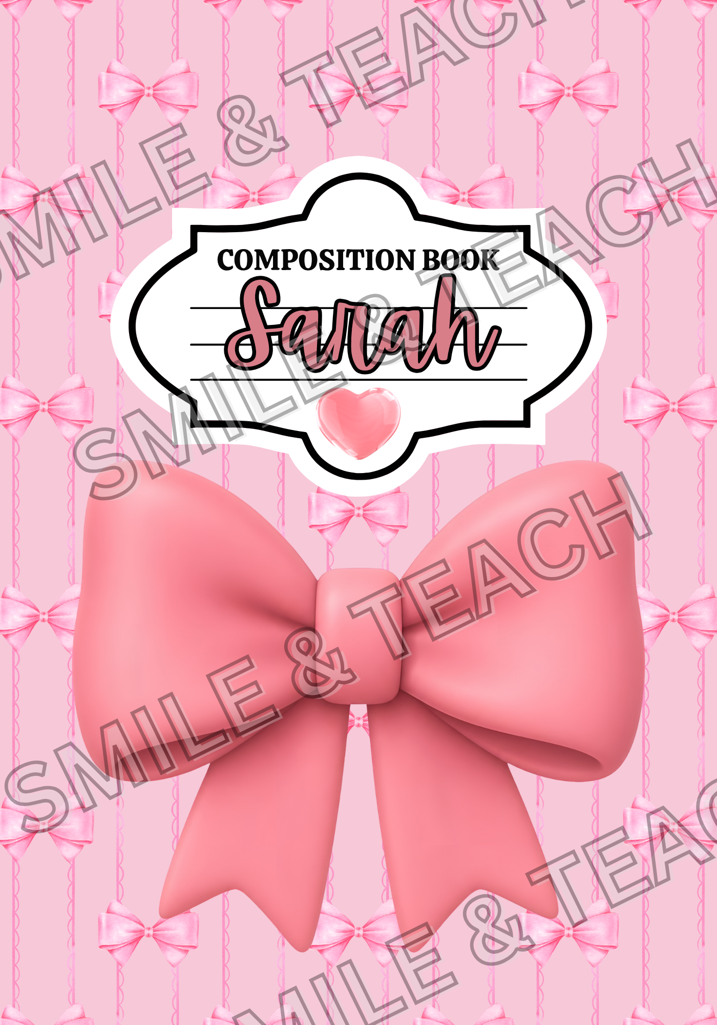 Pink Bow 3 Personalized Composition Notebook