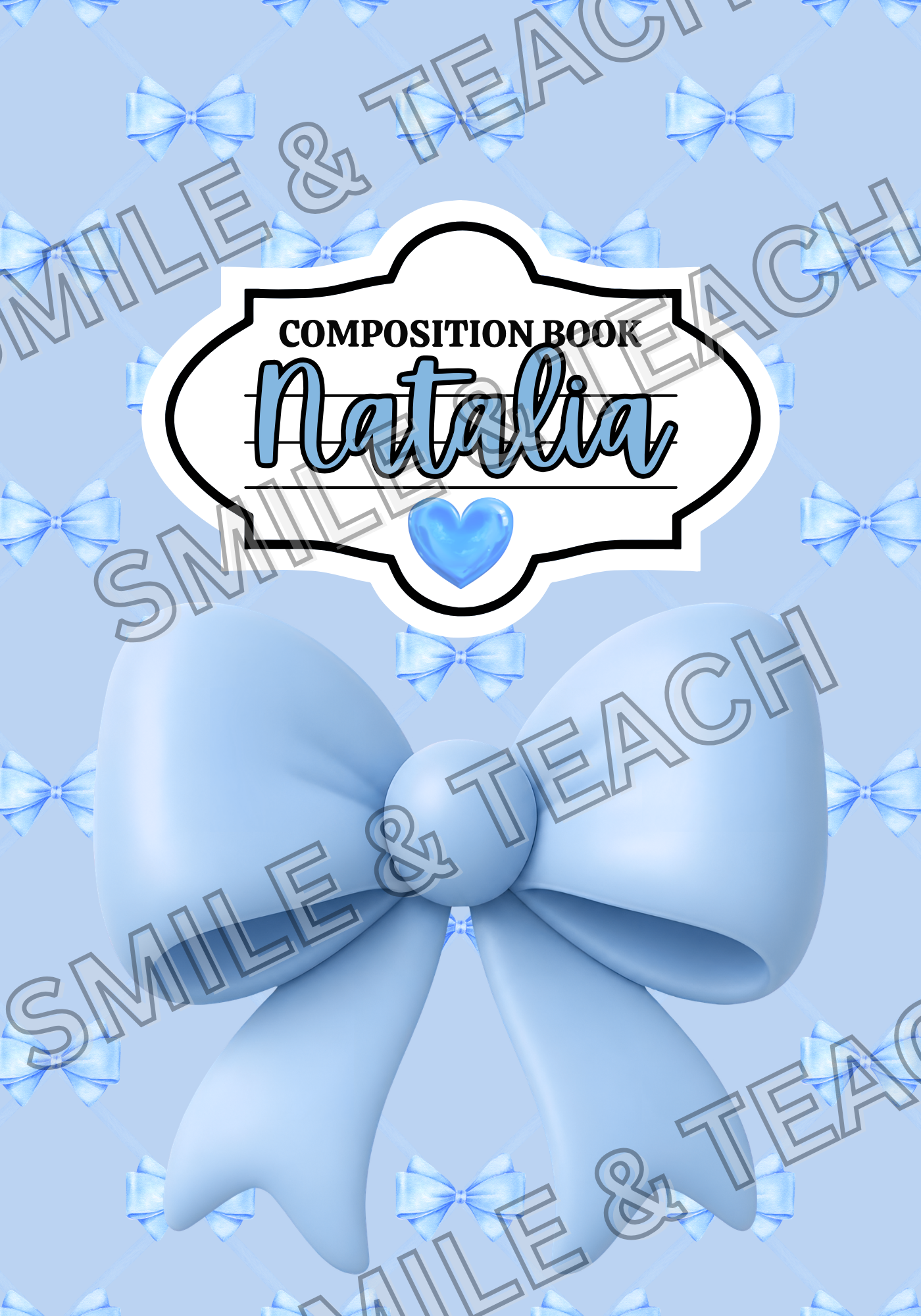 Blue Bow 2 Personalized Composition Notebook